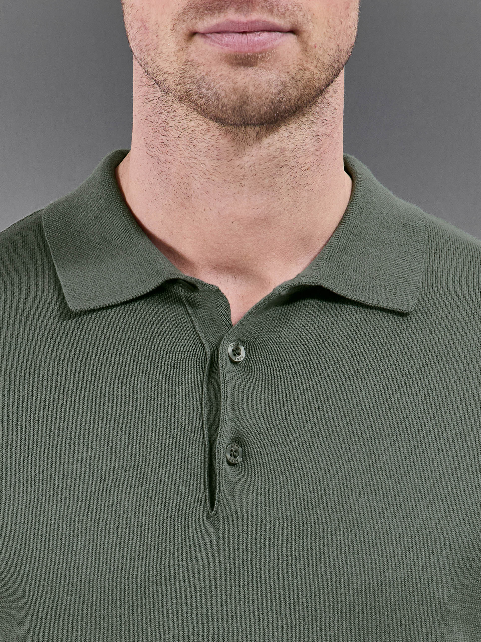 Mens Cotton Knitted Button Polo Shirt in Sage