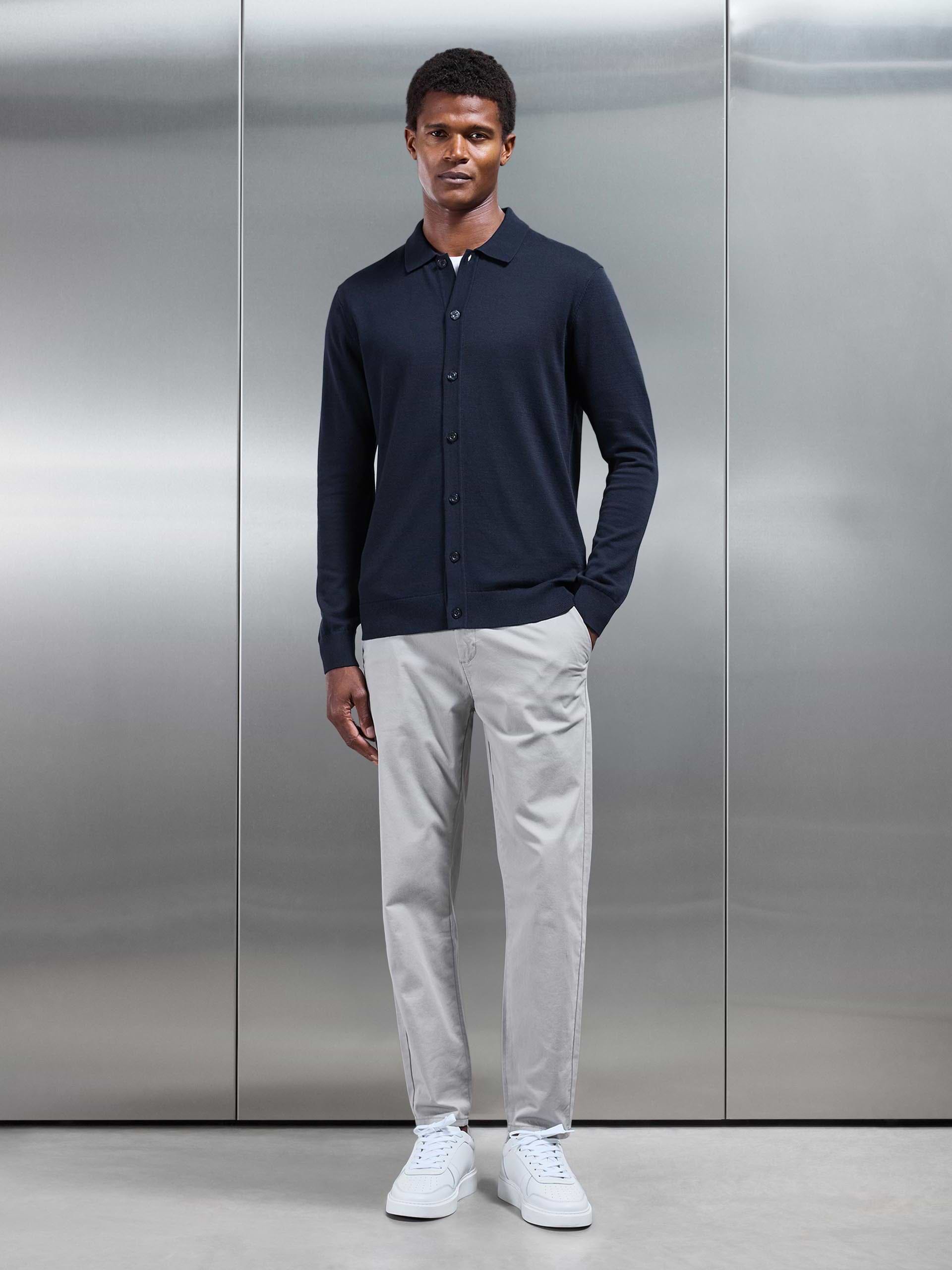Mens Cotton Knitted Button Through Shirt in Navy