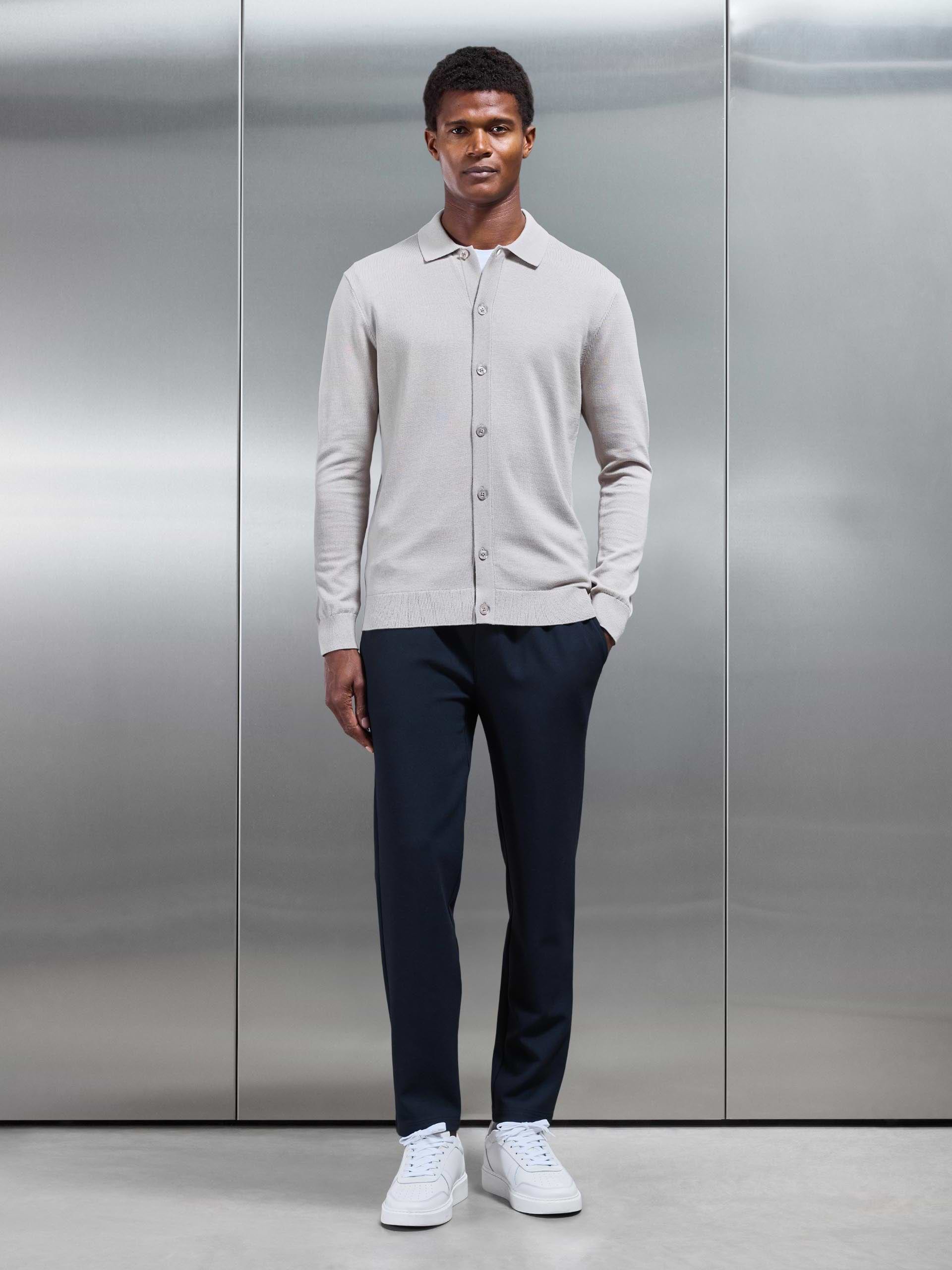 Mens Cotton Knitted Button Through Shirt in Stone