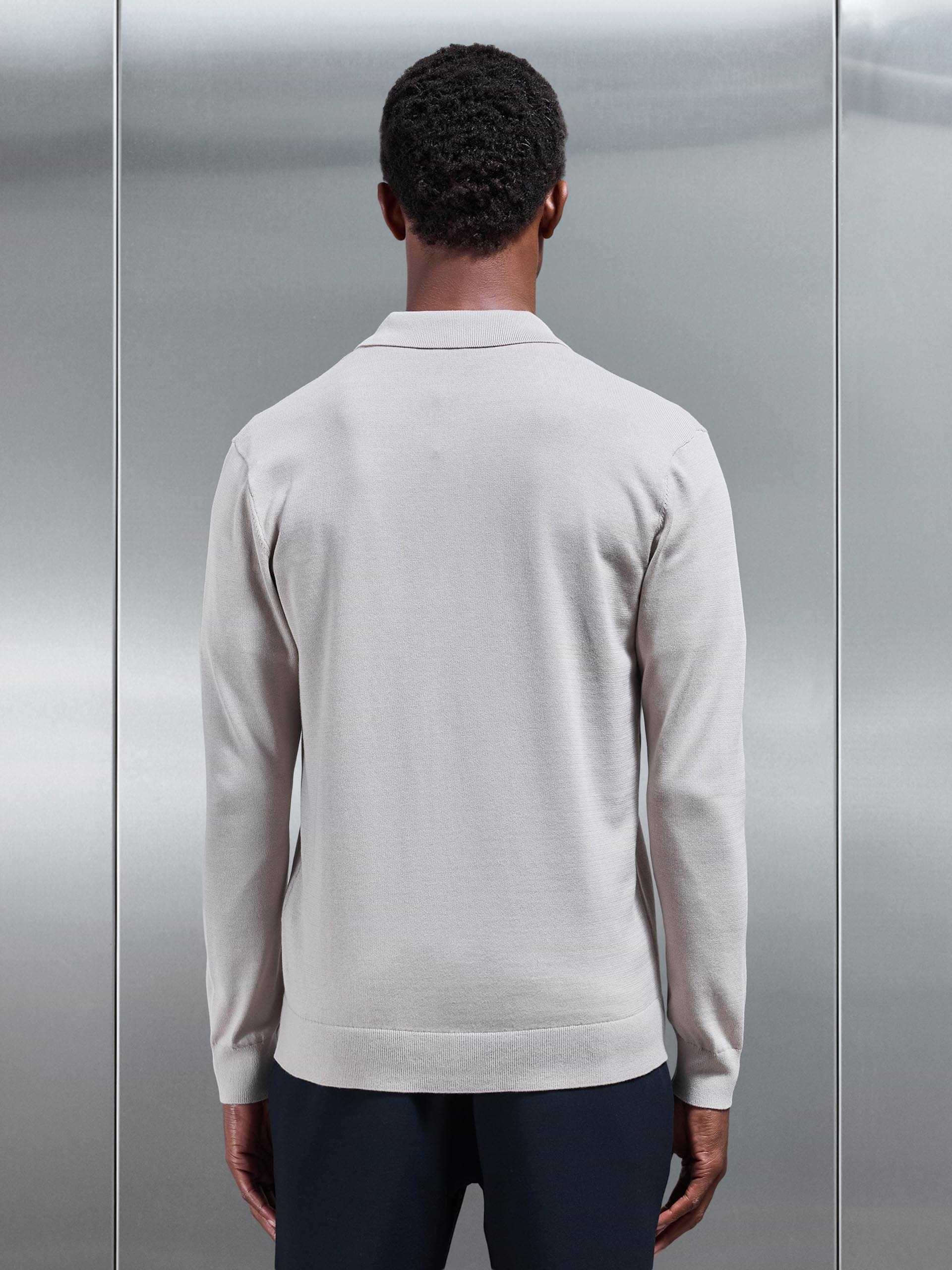 Cotton Knitted Button Through Shirt in Stone