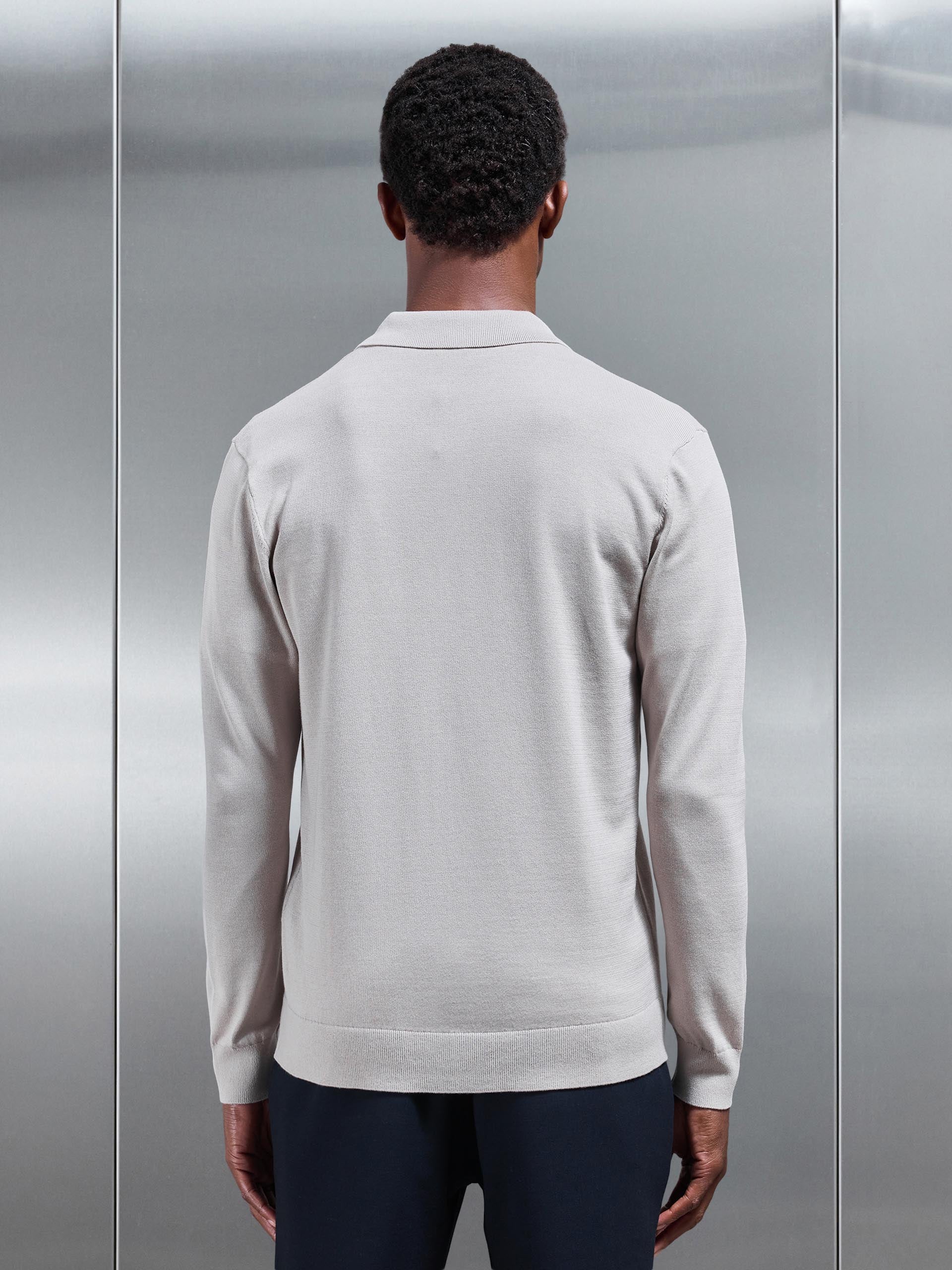 Mens Cotton Knitted Button Through Shirt in Stone