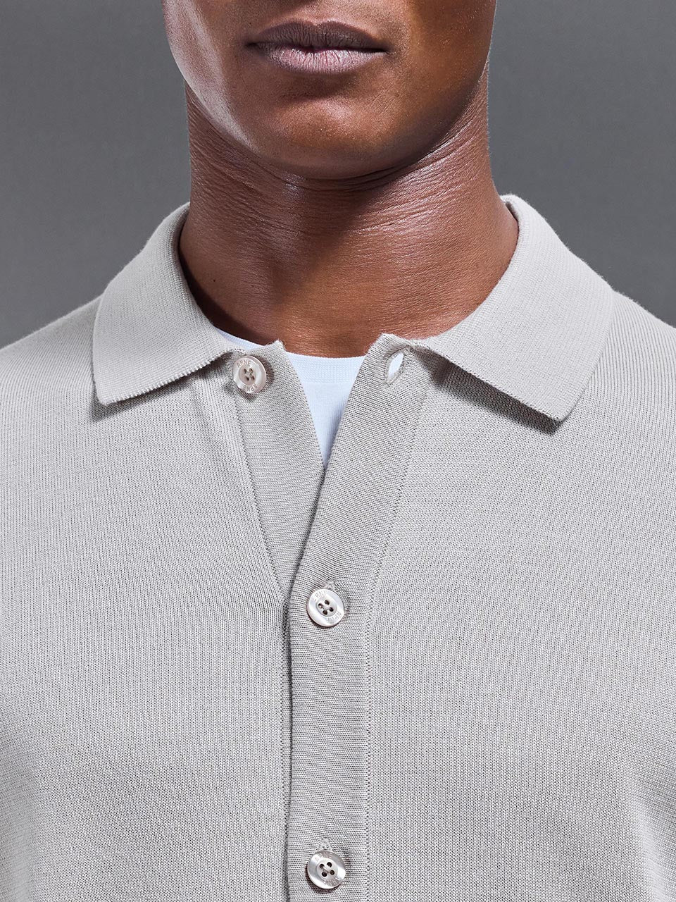 Mens Cotton Knitted Button Through Shirt in Stone