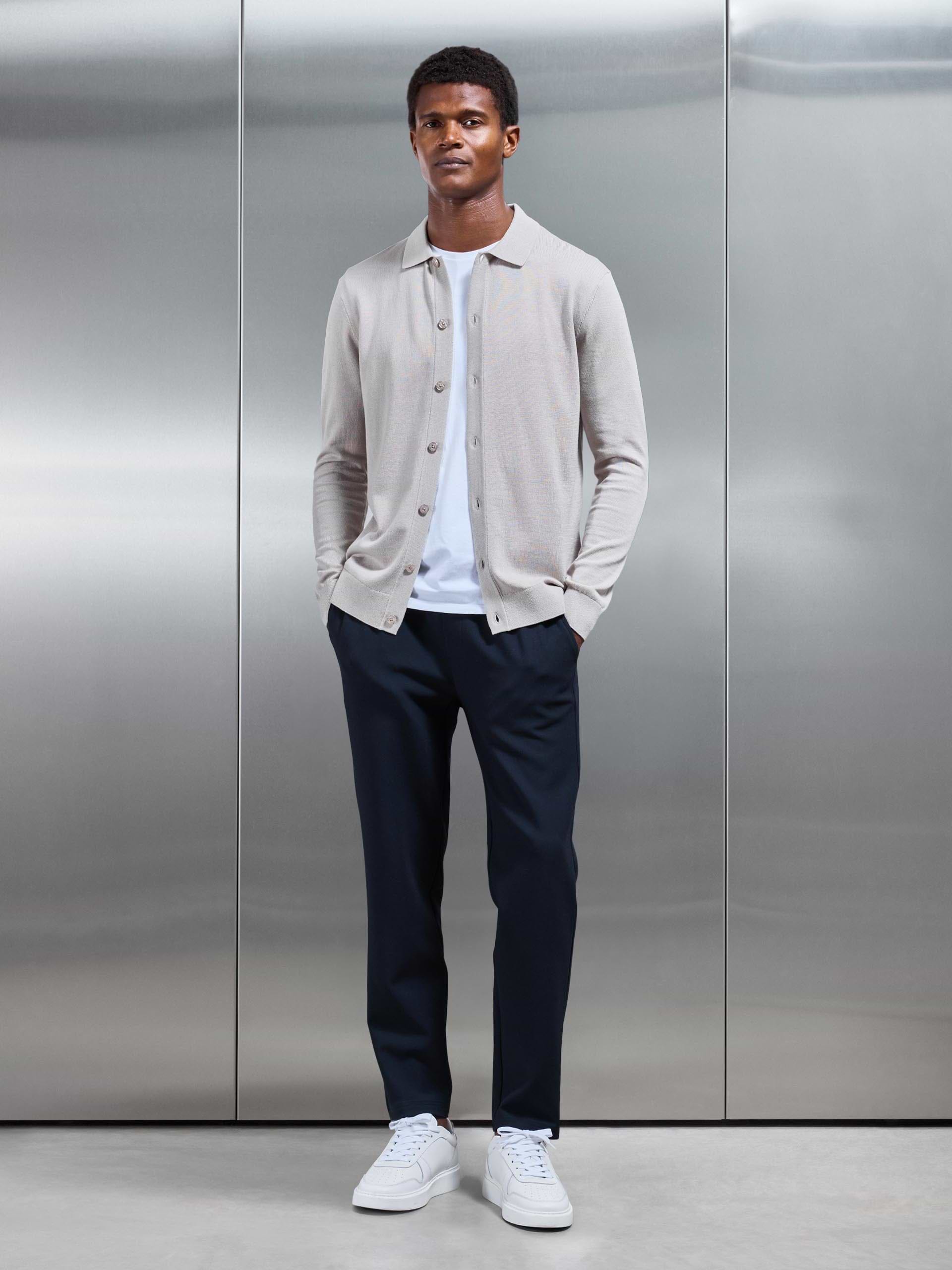 Cotton Knitted Button Through Shirt in Stone