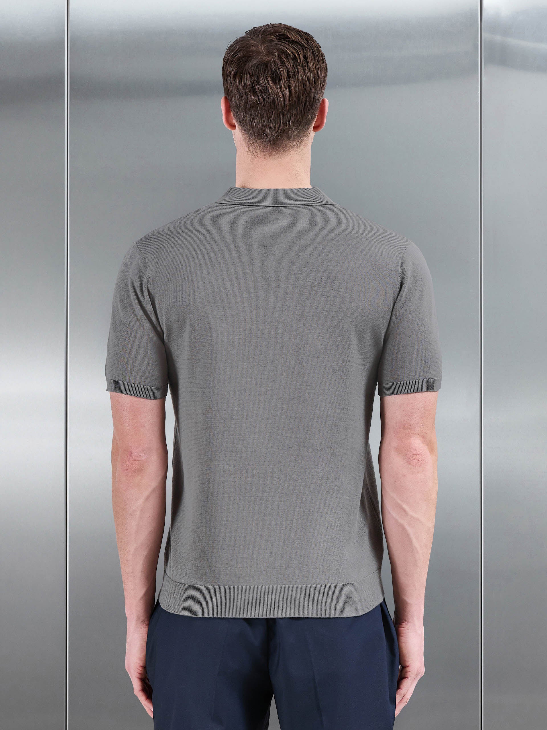Mens Cotton Knitted Button Through Short Sleeve Shirt in Sage
