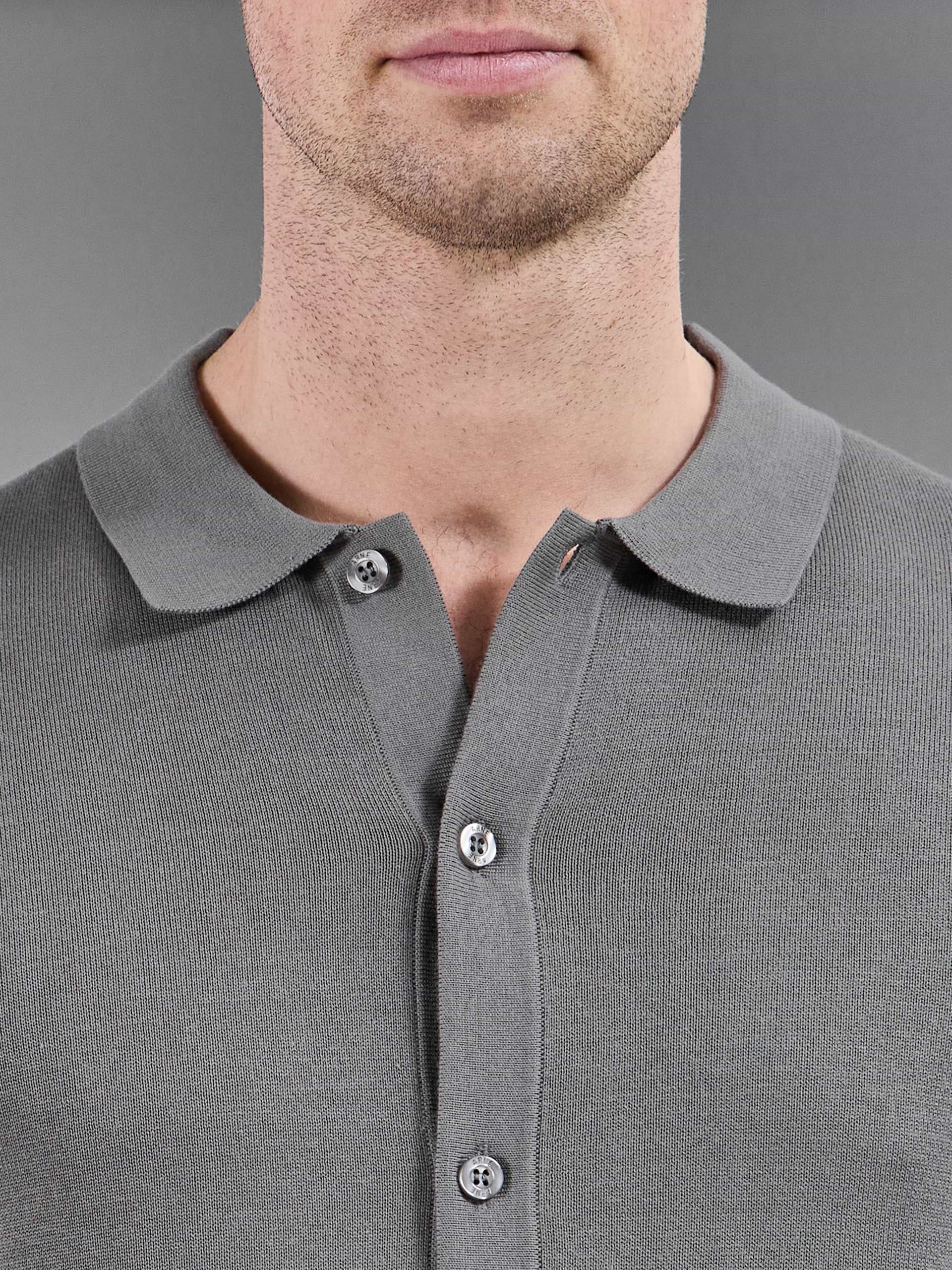 Cotton Knitted Button Through Short Sleeve Shirt in Sage