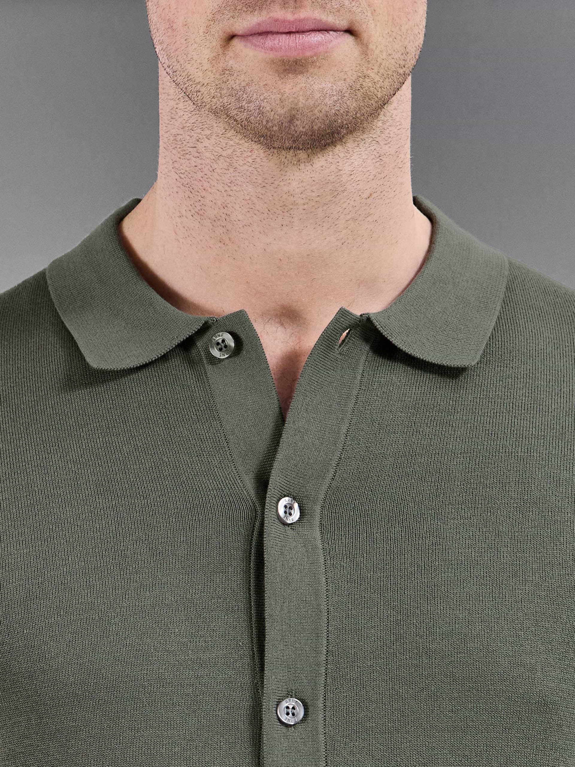 Cotton Knitted Button Through Short Sleeve Shirt in Sage