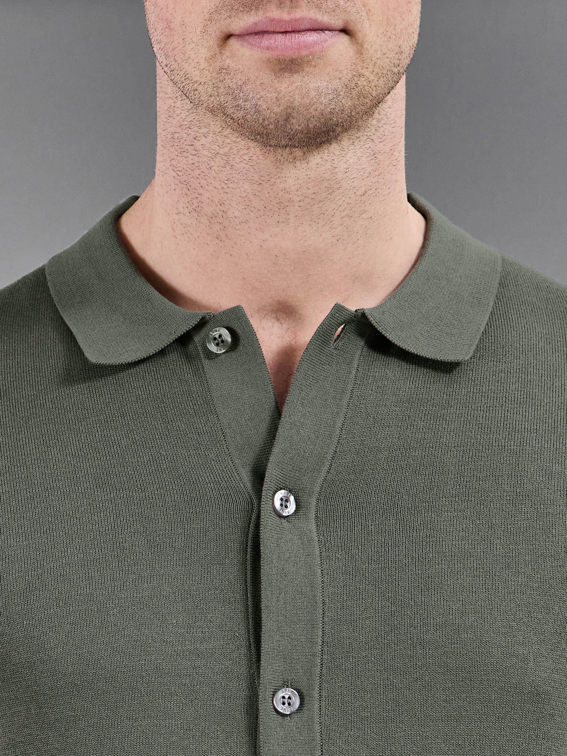 Cotton Knitted Button Through Short Sleeve Shirt in Sage