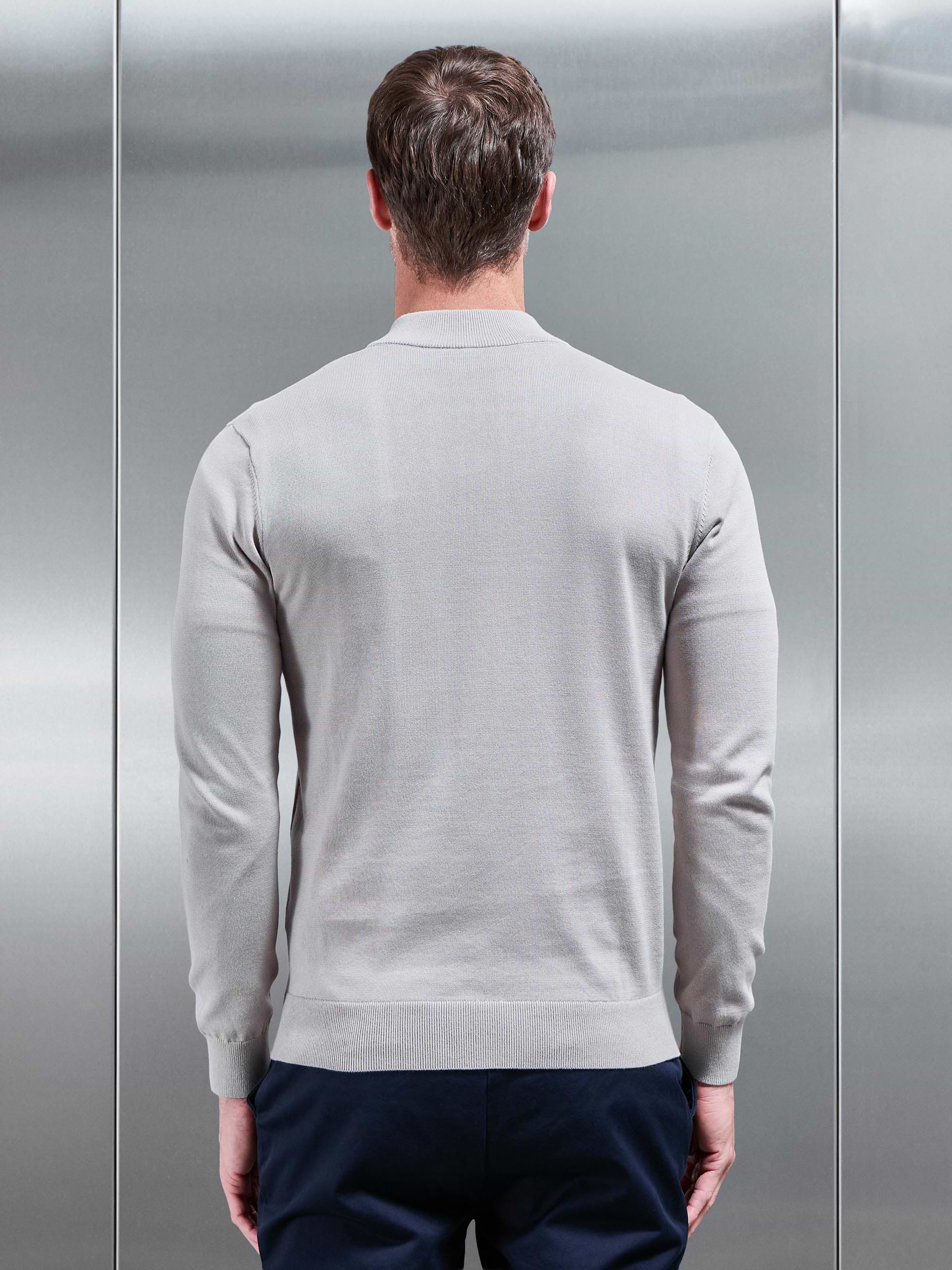 Cotton Knitted Colour Block Half Zip in Stone