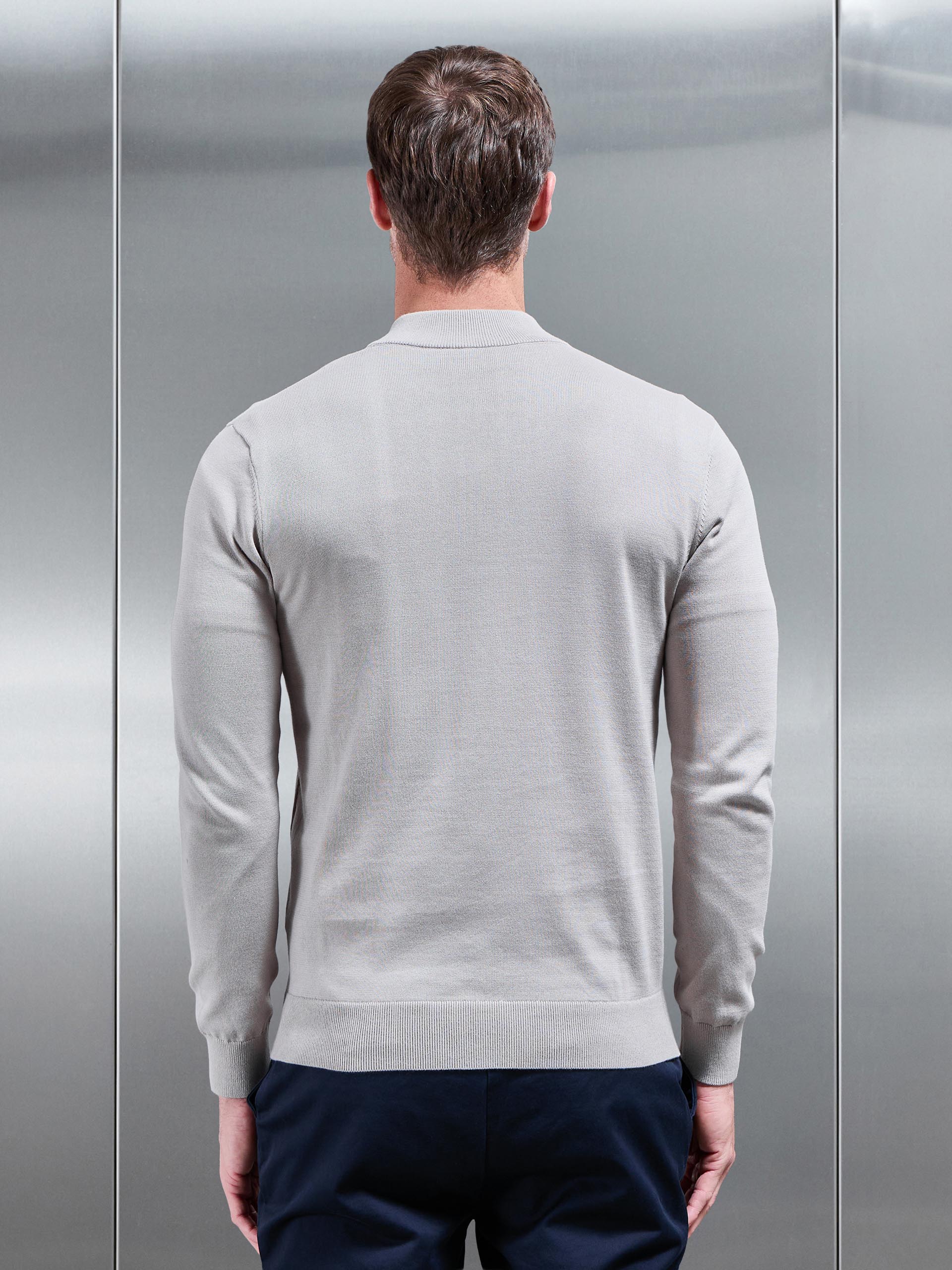 Mens Cotton Knitted Colour Block Half Zip in Stone