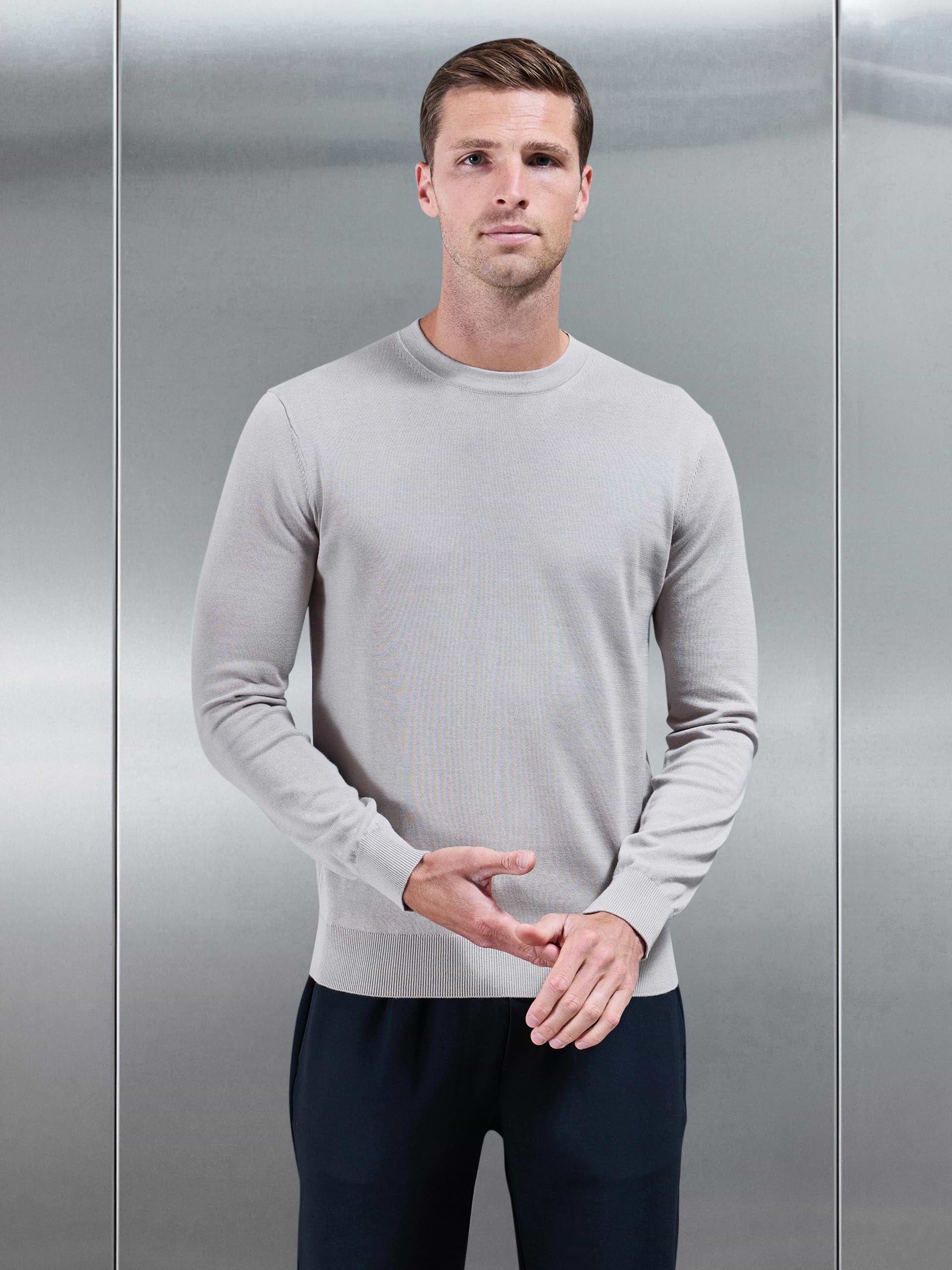 Cotton Knitted Crew Neck Sweatshirt in Stone