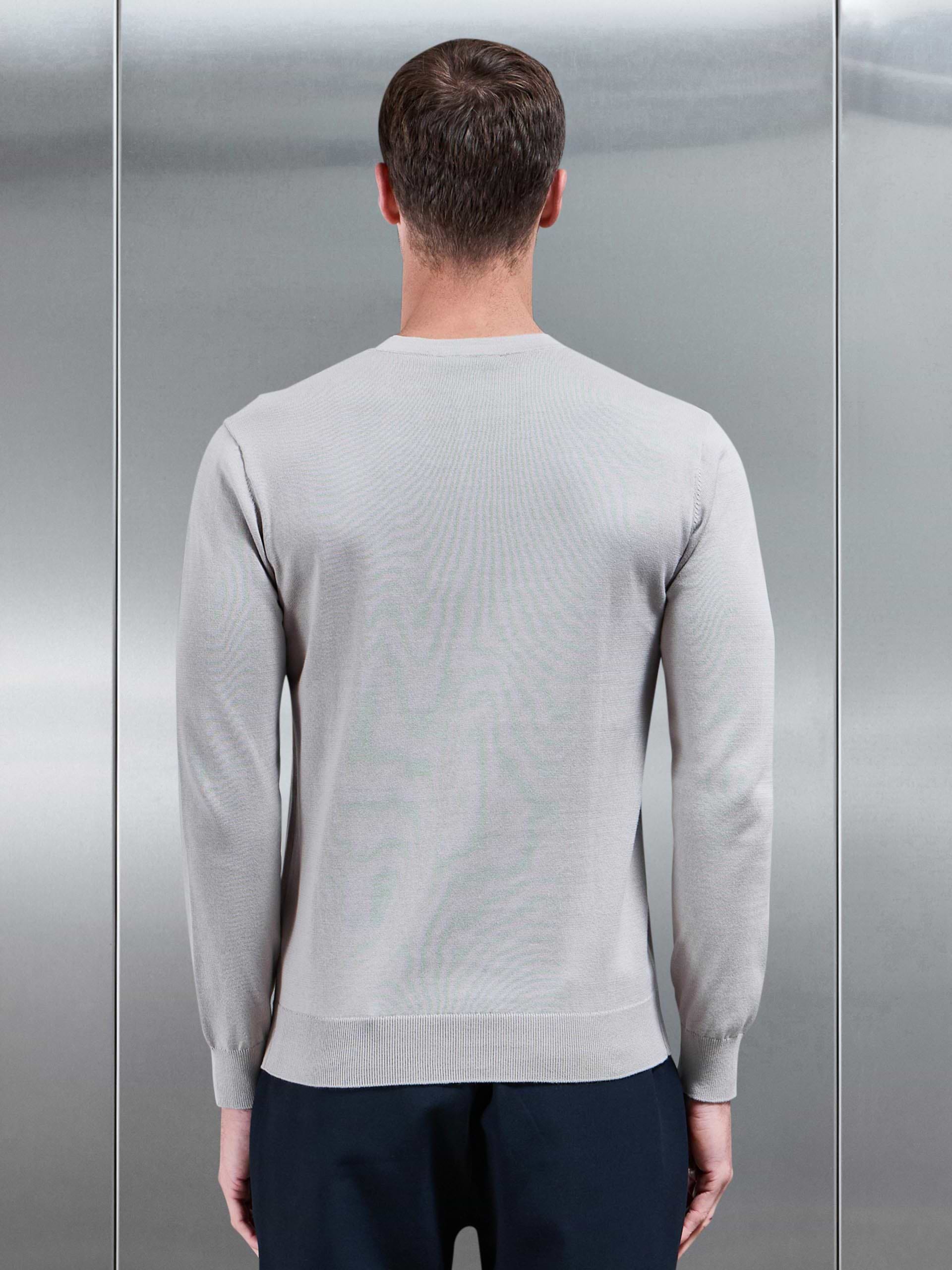 Cotton Knitted Crew Neck Sweatshirt in Stone