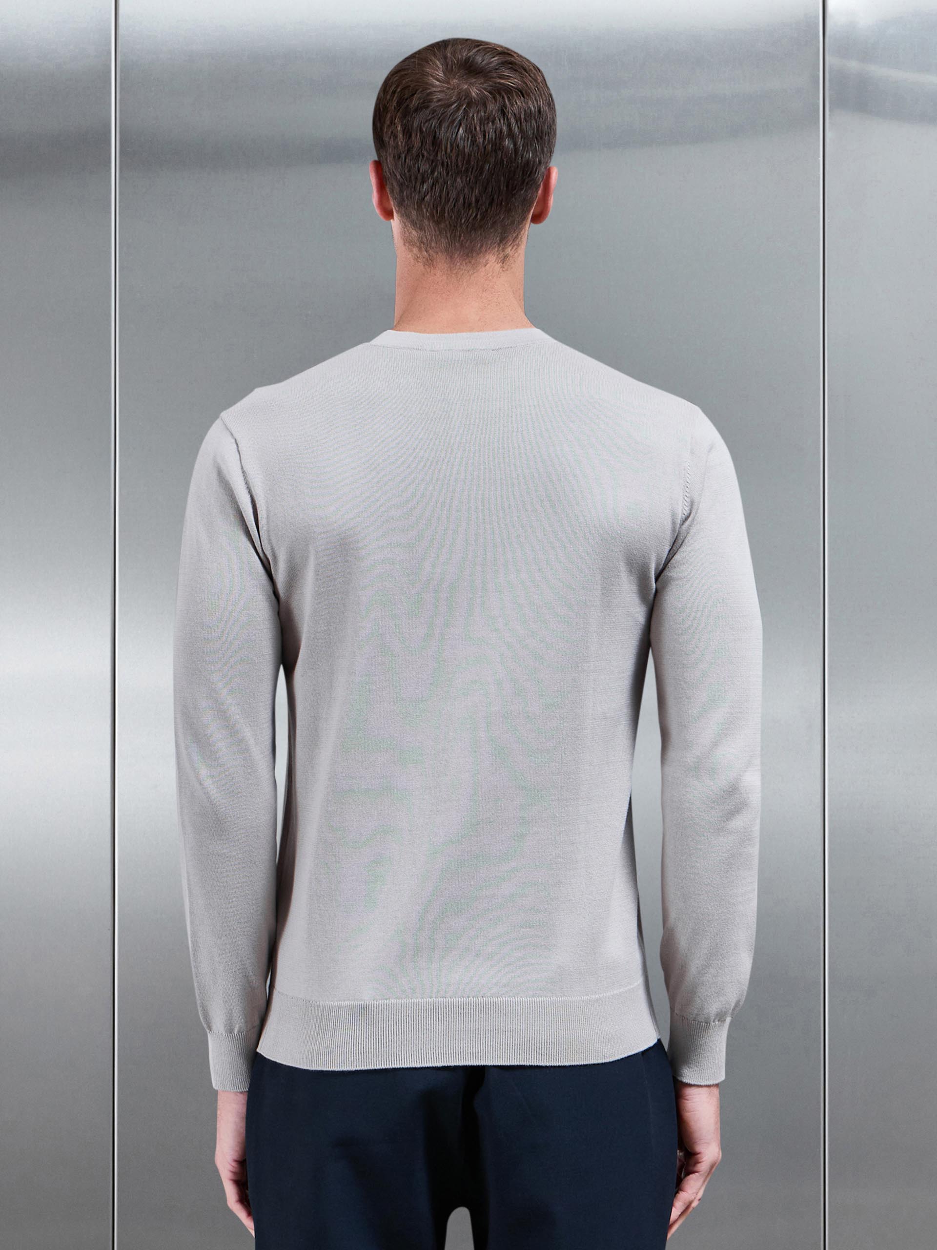 Mens Cotton Knitted Crew Neck Sweatshirt in Stone
