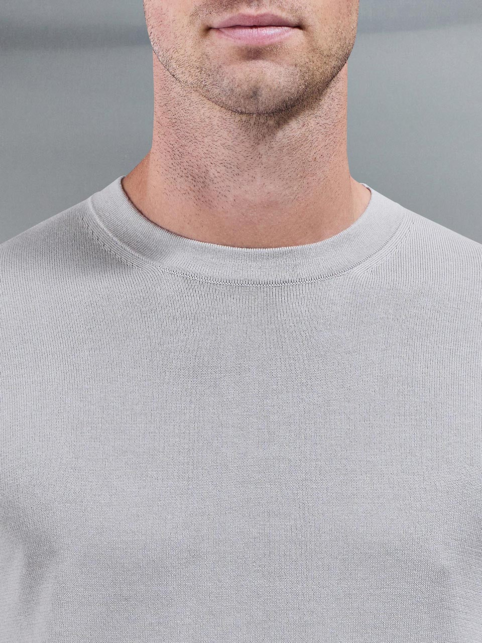 Mens Cotton Knitted Crew Neck Sweatshirt in Stone