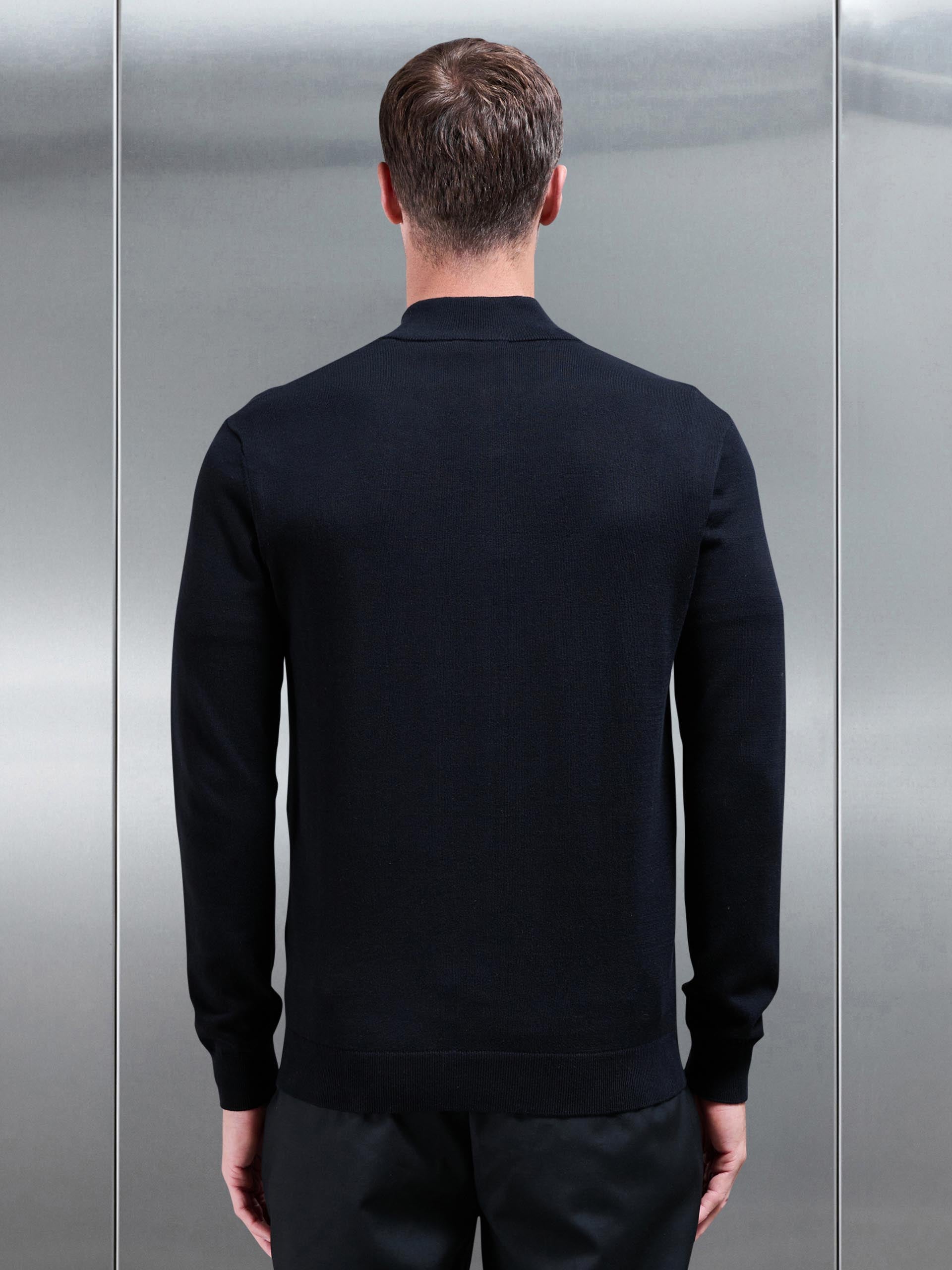 Mens Cotton Knitted Half Zip Funnel Neck Jumper in Black