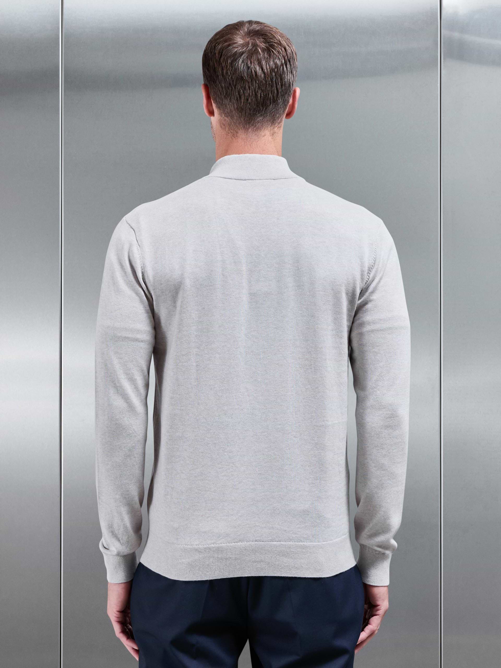 Cotton Knitted Half Zip Funnel Neck Jumper in Oatmeal