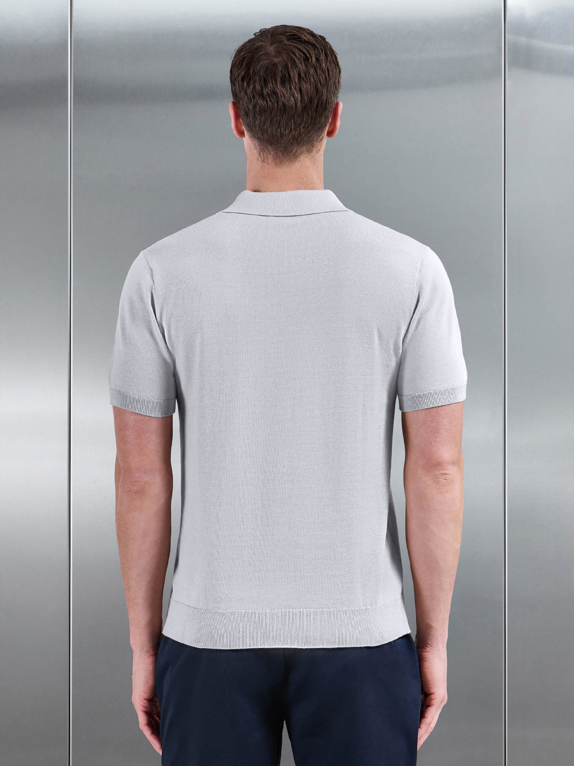 Mens Cotton Knitted Revere Collar Polo Shirt in Stone