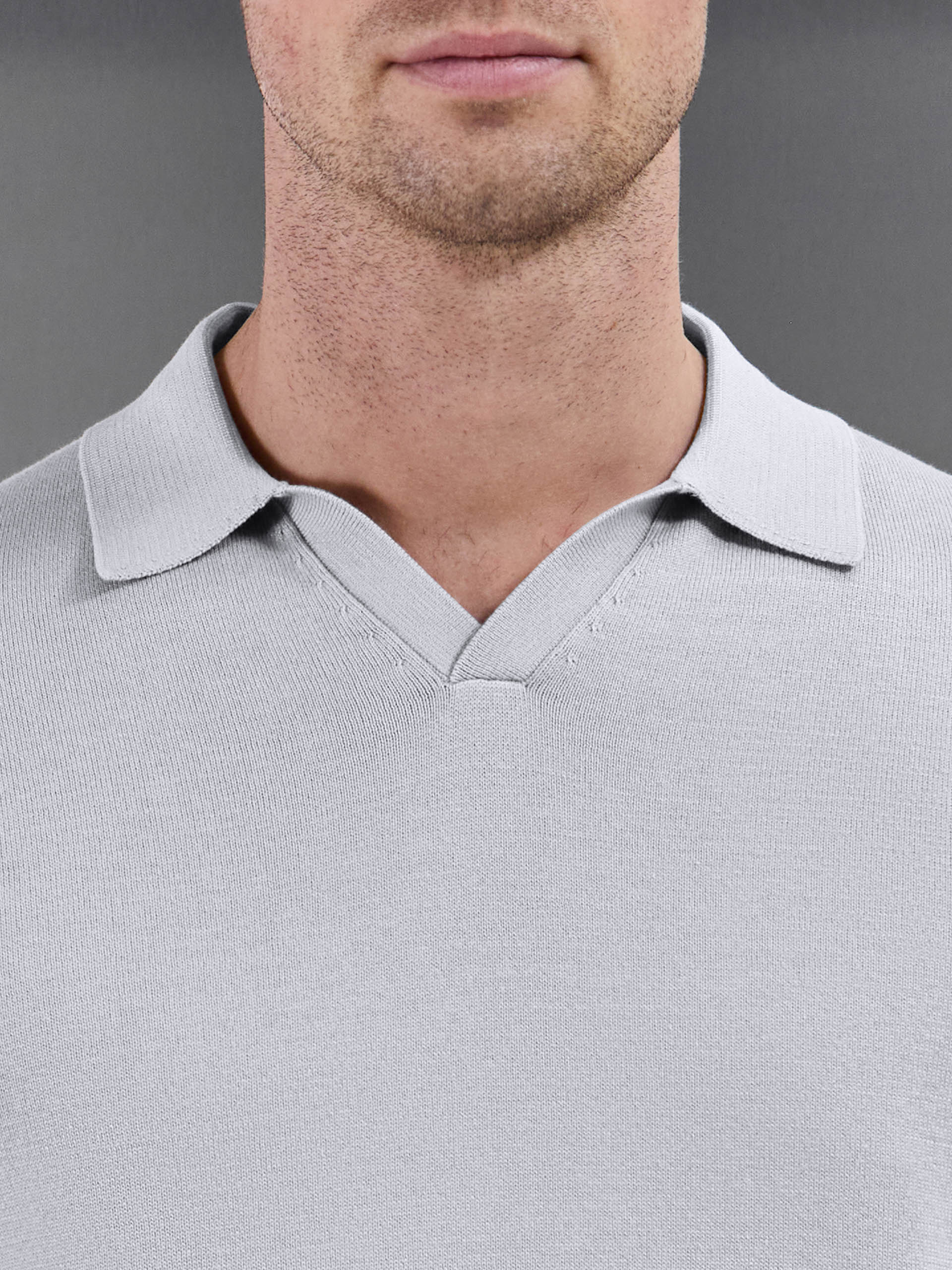 Mens Cotton Knitted Revere Collar Polo Shirt in Stone