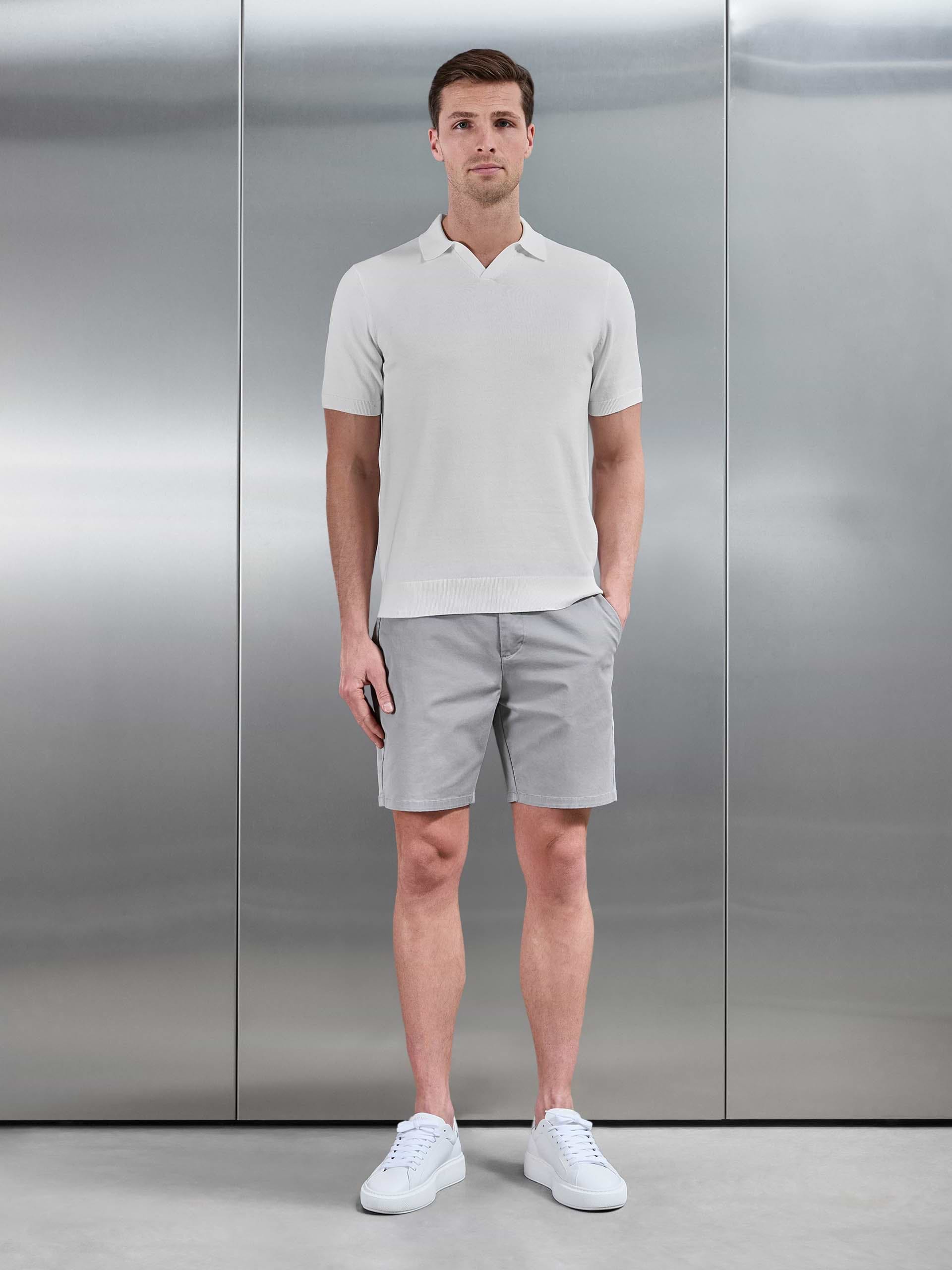 Mens Cotton Knitted Revere Collar Polo Shirt in White