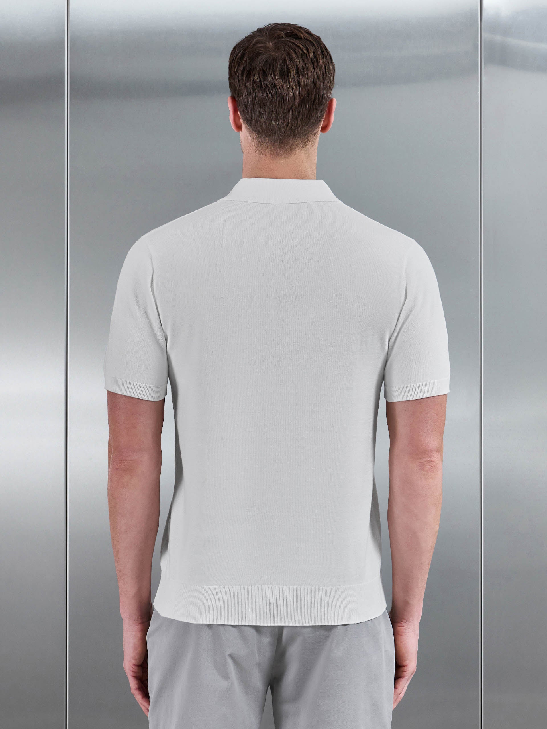 Mens Cotton Knitted Revere Collar Polo Shirt in White