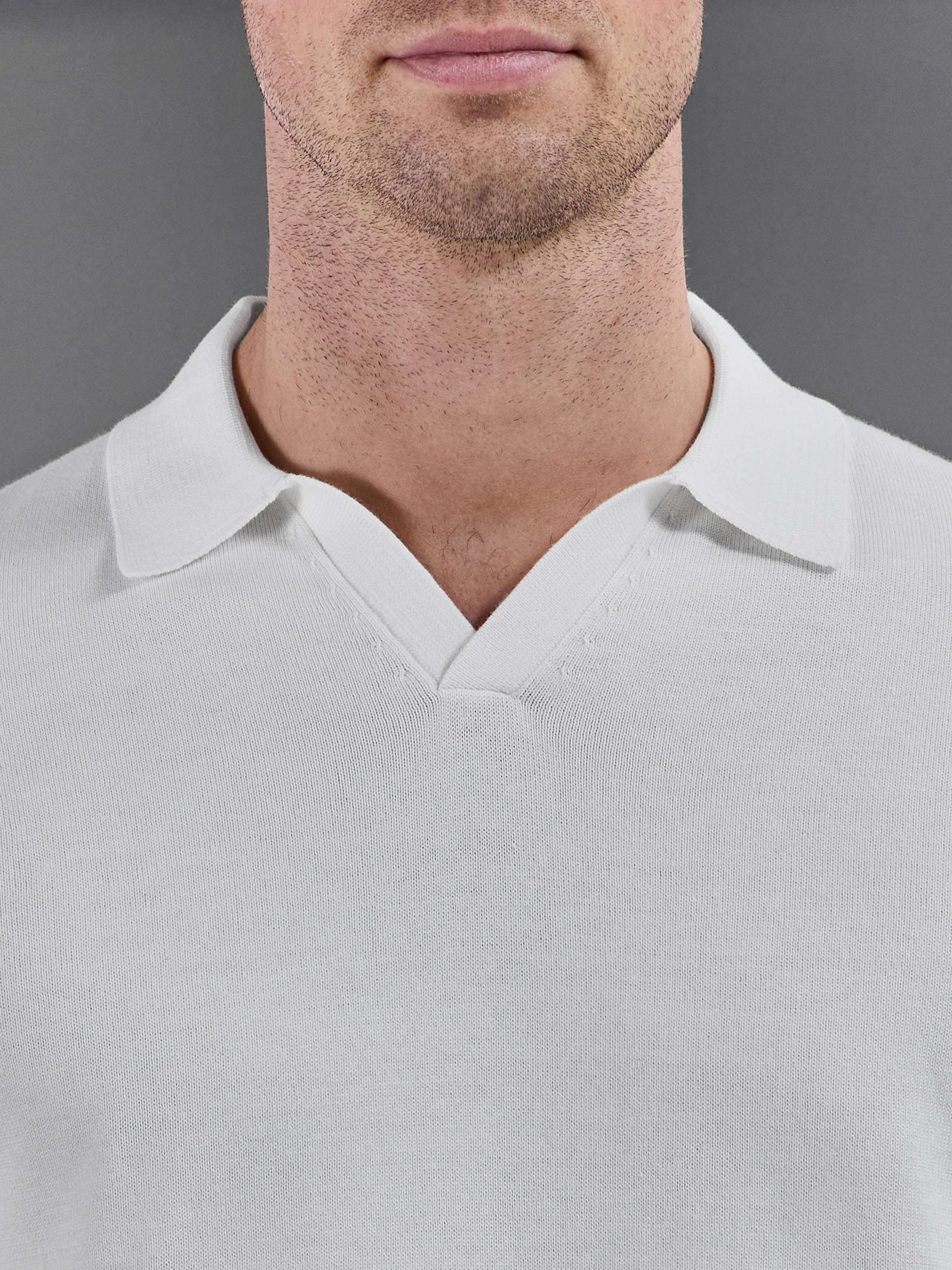 Mens Cotton Knitted Revere Collar Polo Shirt in White