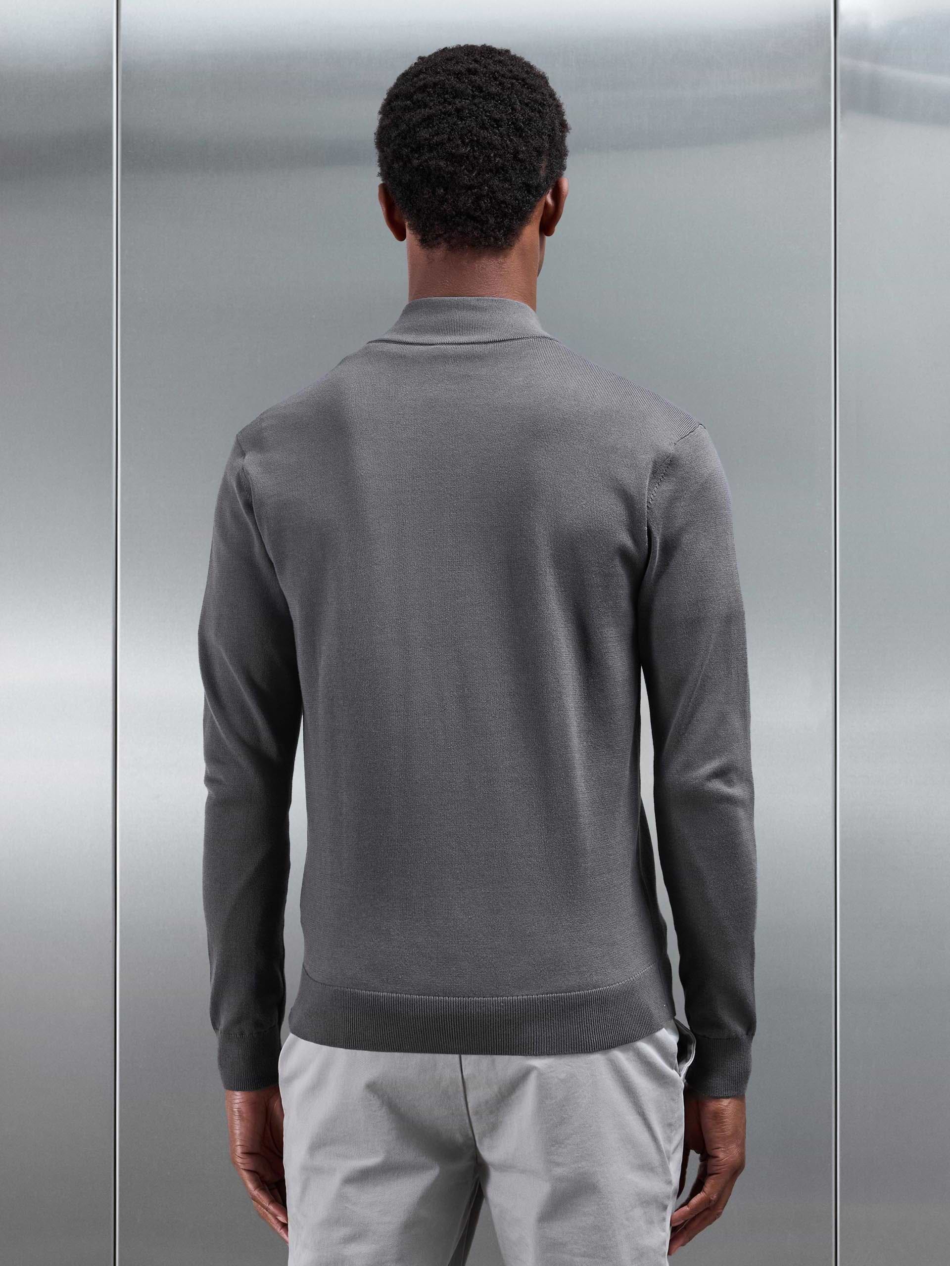 Cotton Knitted Zip Through Jacket in Grey