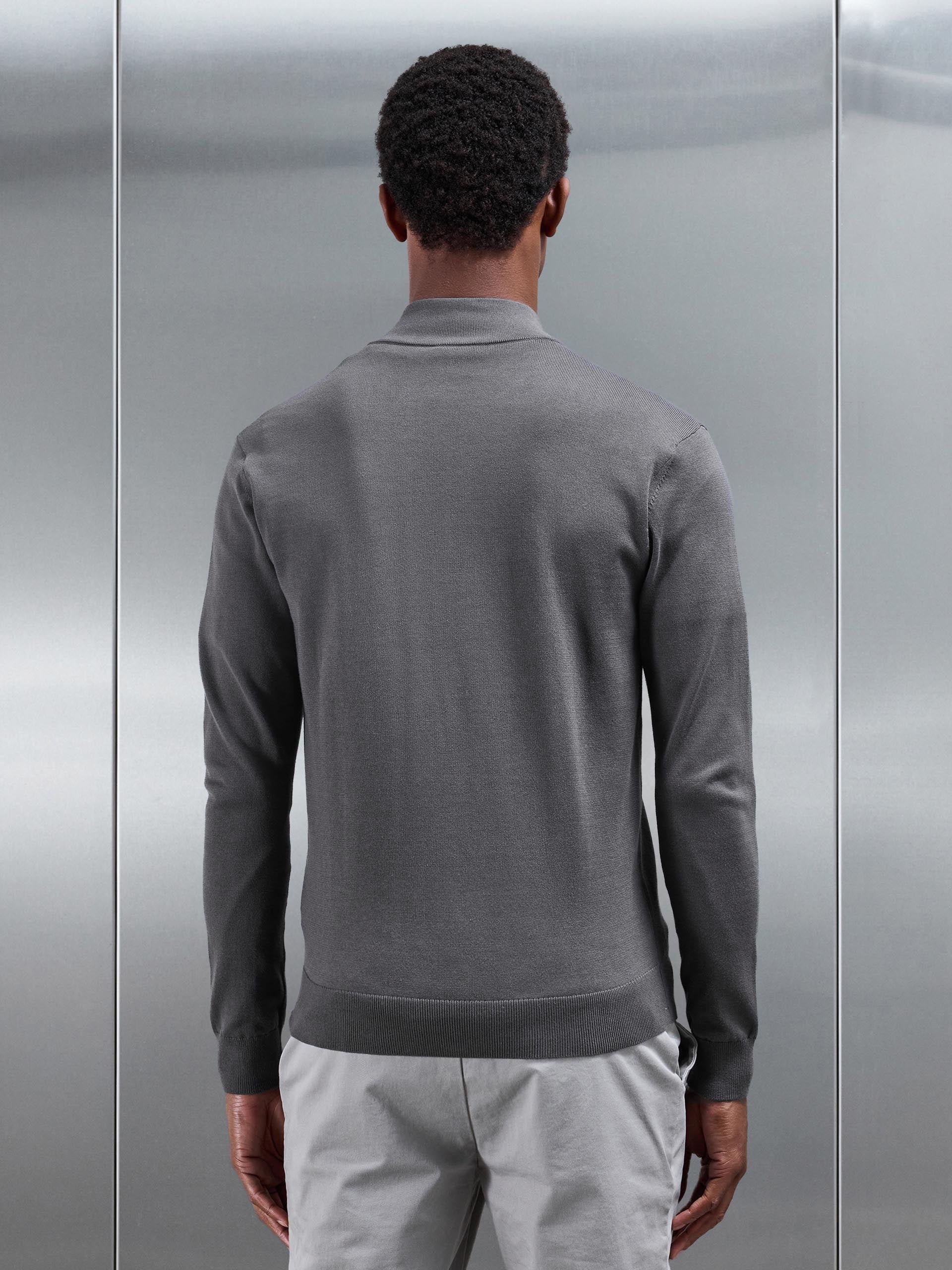 Mens Cotton Knitted Zip Through Jacket in Grey
