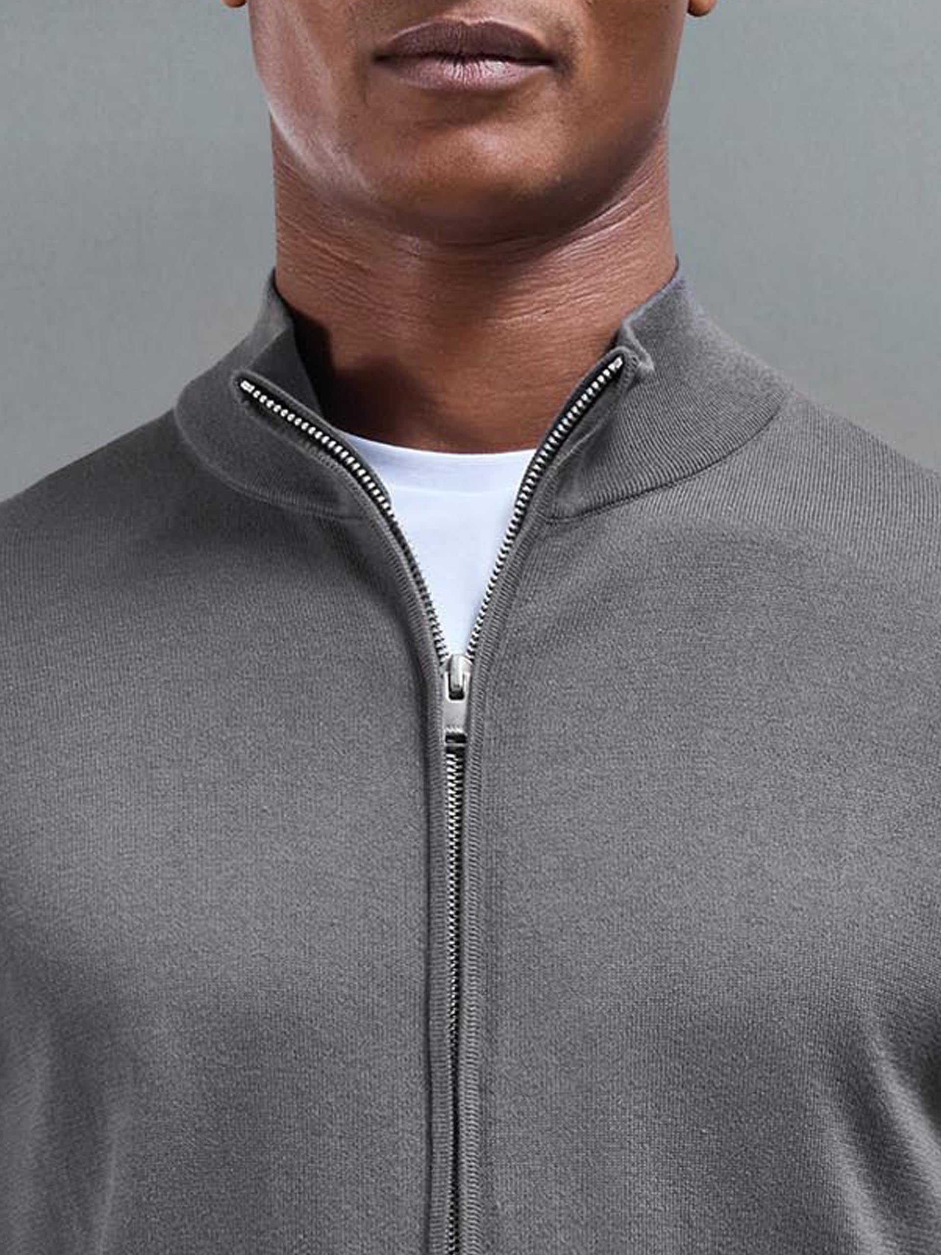 Mens Cotton Knitted Zip Through Jacket in Grey