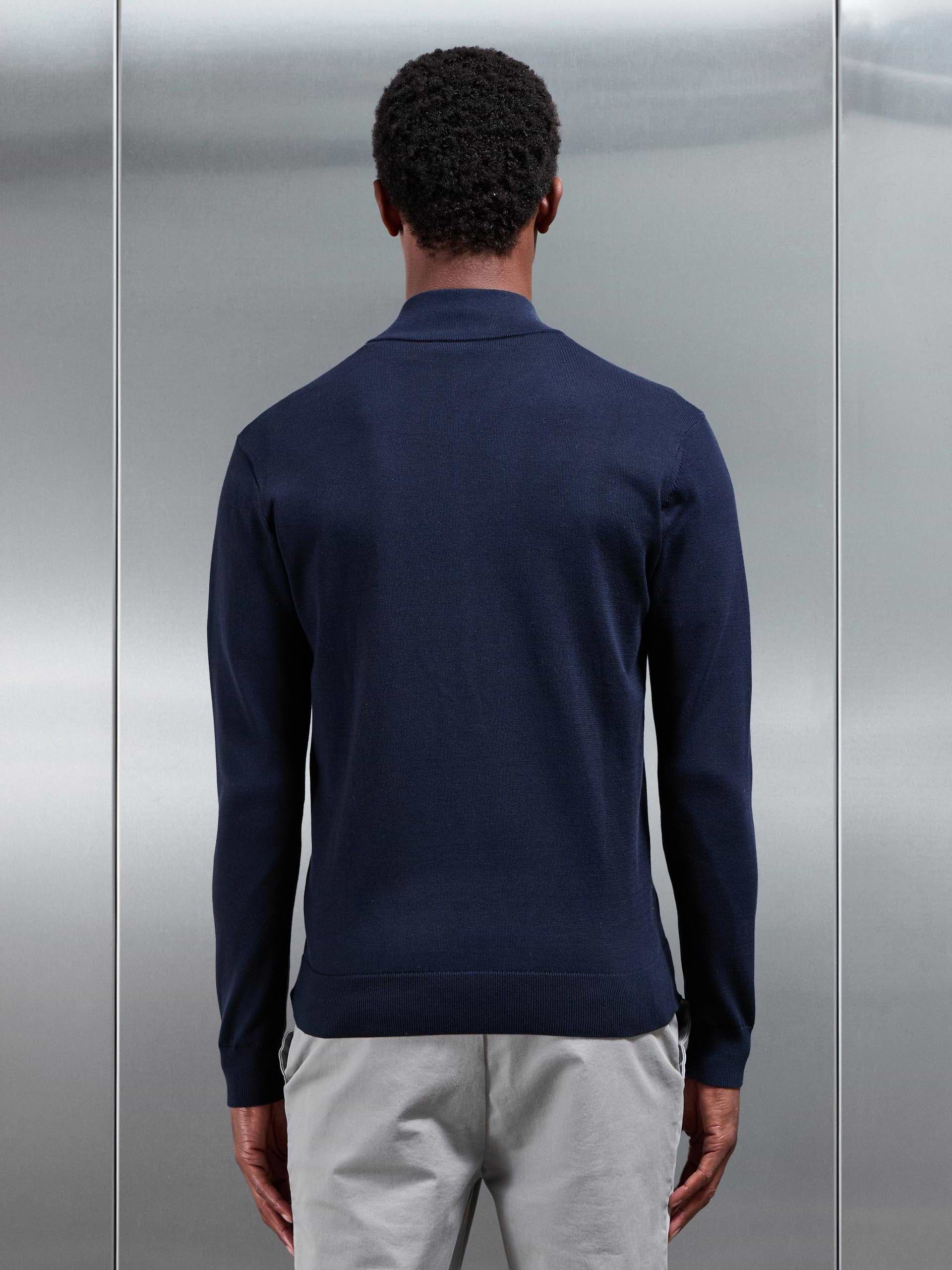 Cotton Knitted Zip Through Jacket in Navy