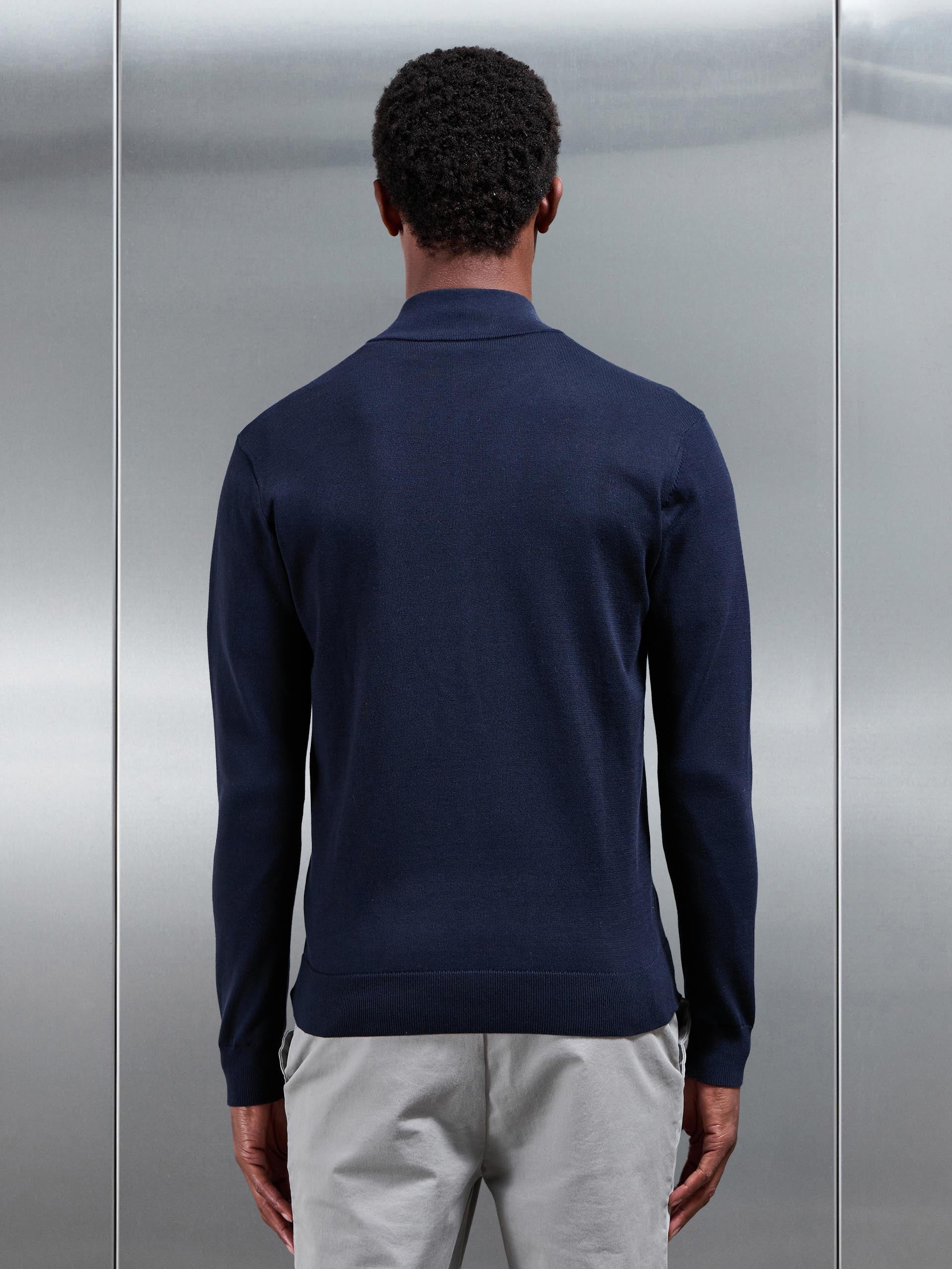 Mens Cotton Knitted Zip Through Jacket in Navy