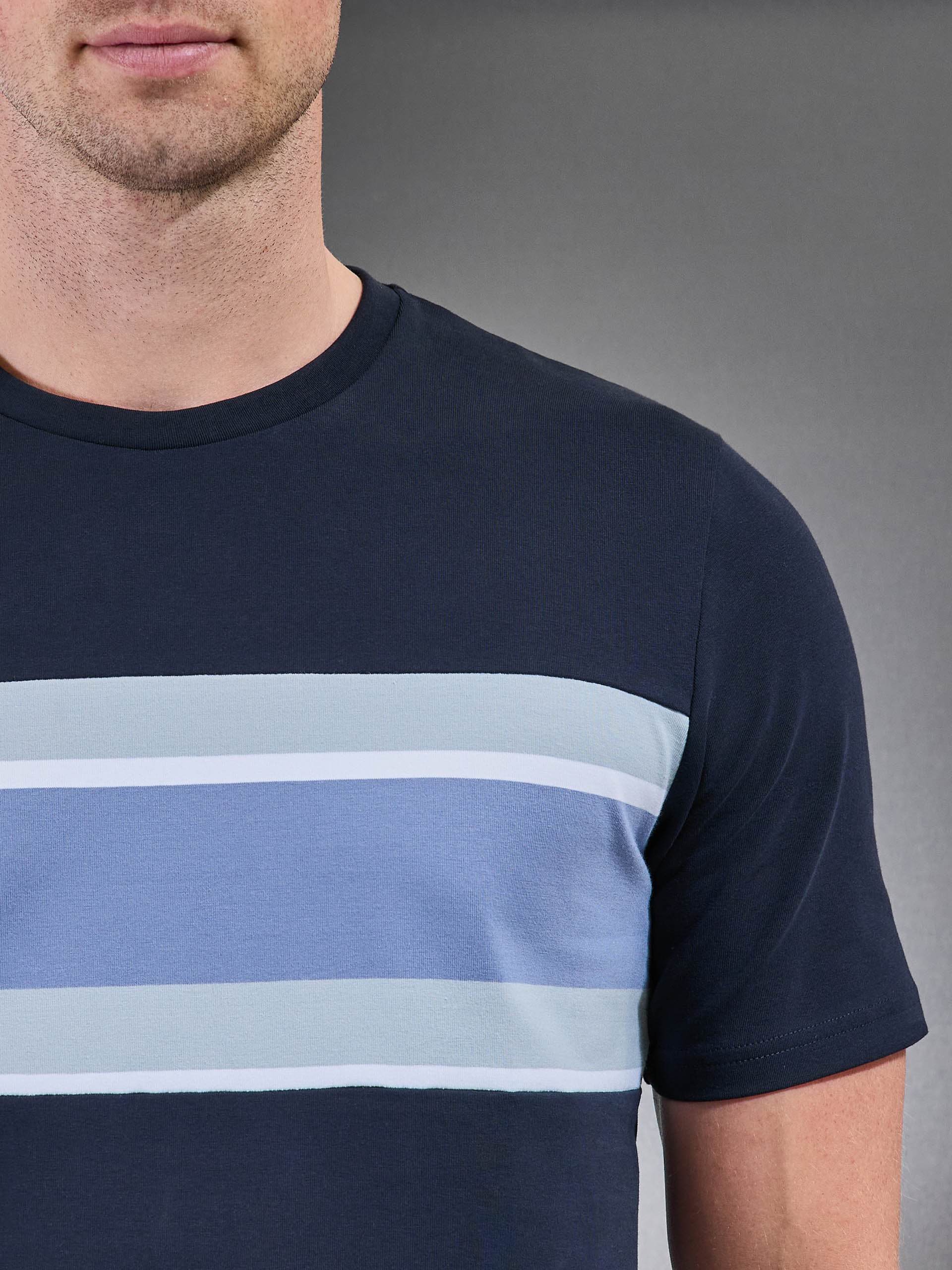 Mens Cotton Stretch Colour Block T-Shirt in Navy