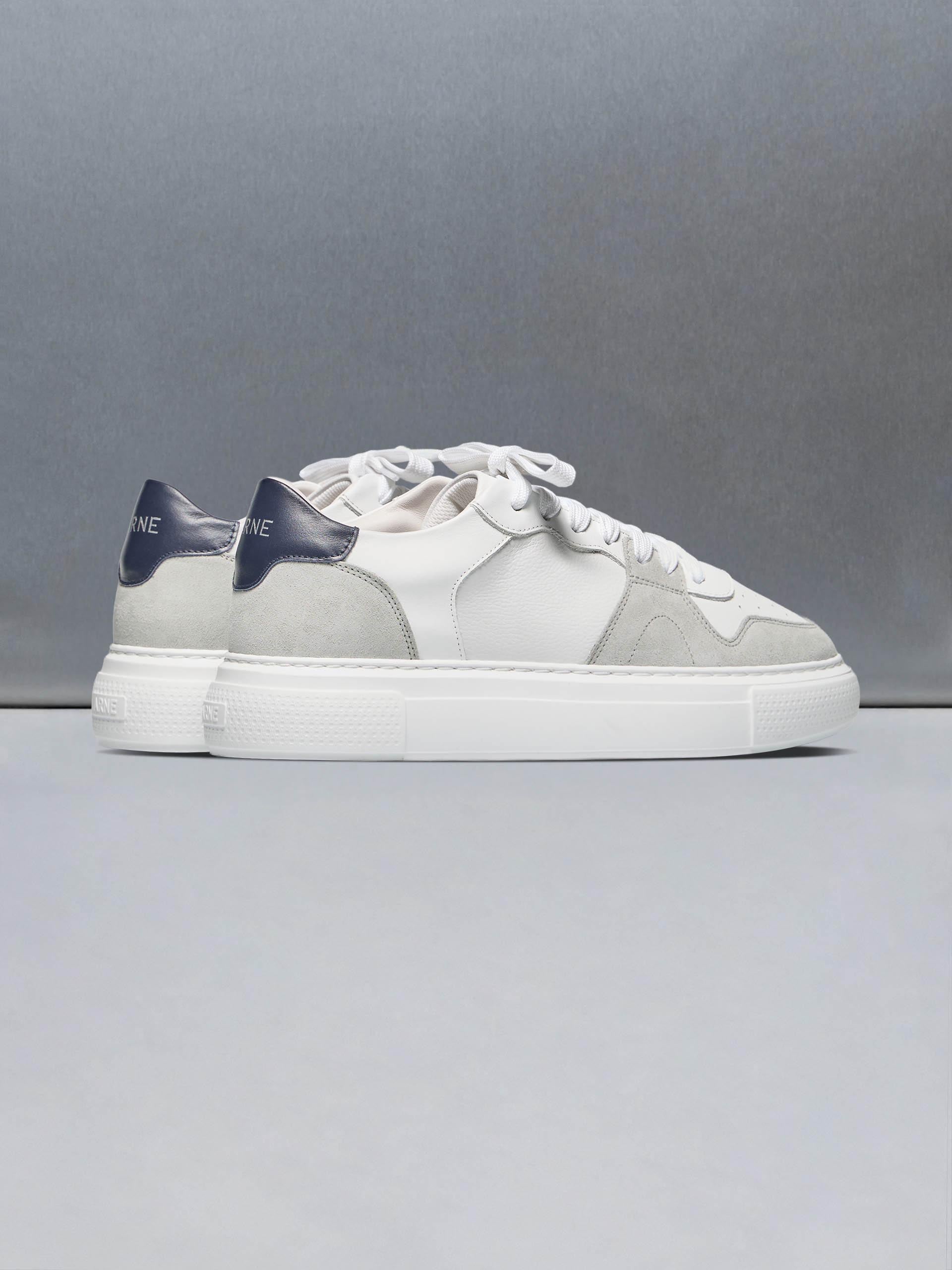 Mens Court Trainer in White Grey