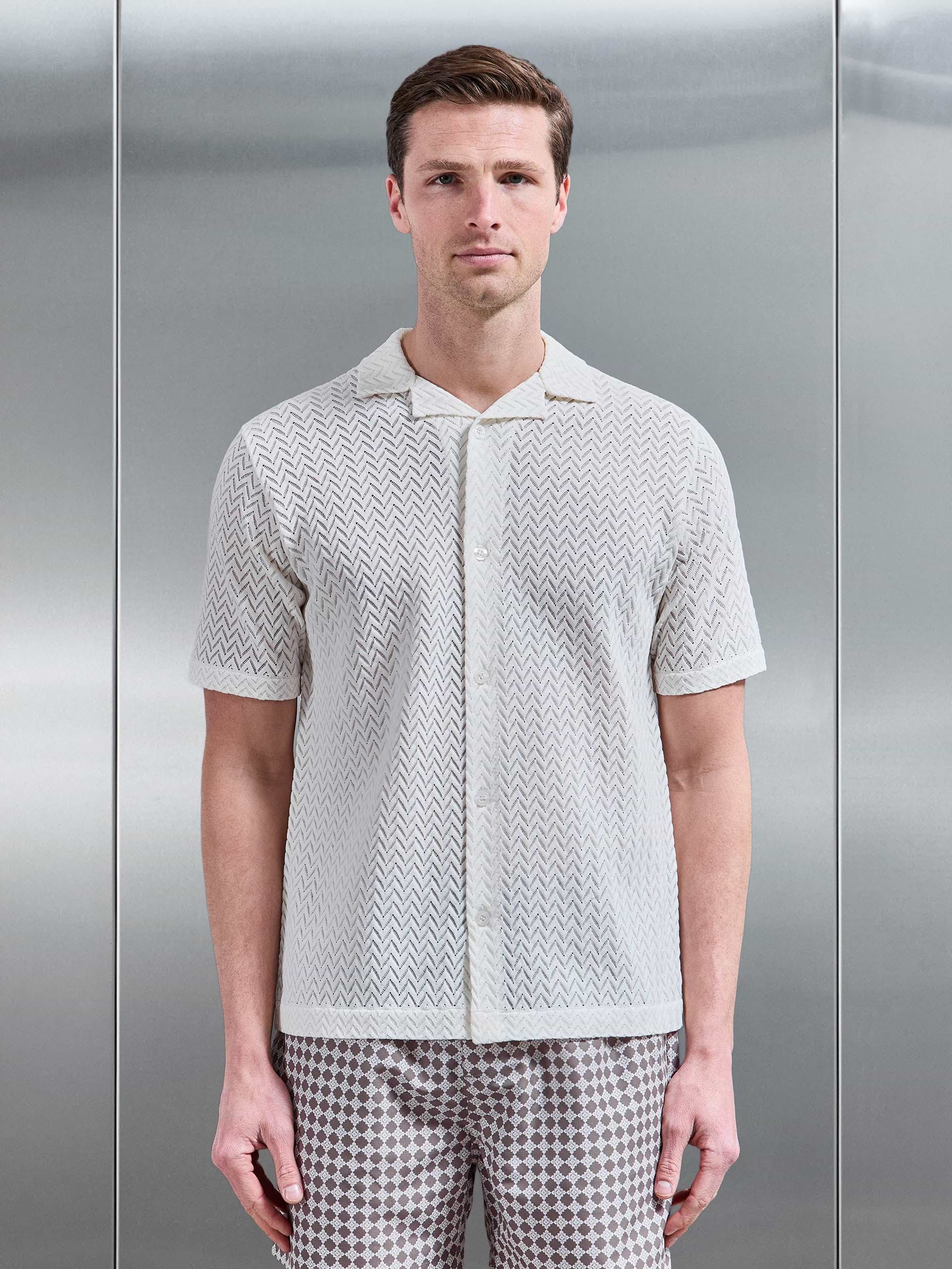 Crochet Revere Collar Shirt in Ecru