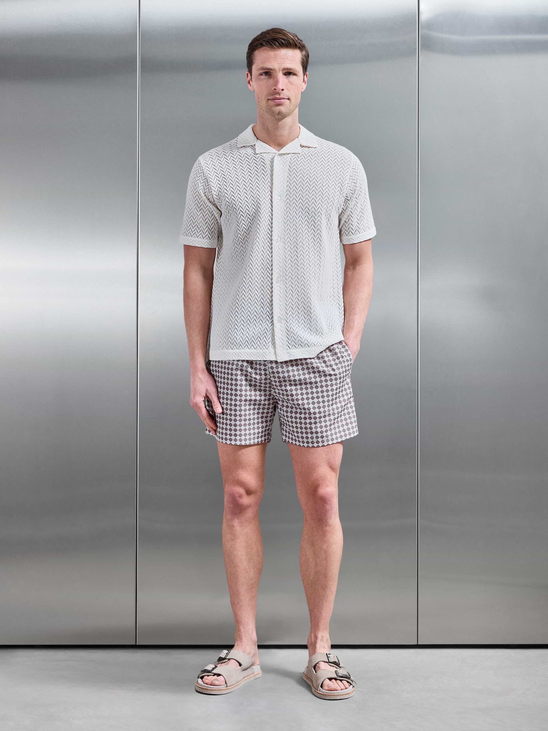 Mens Crochet Revere Collar Shirt in Ecru