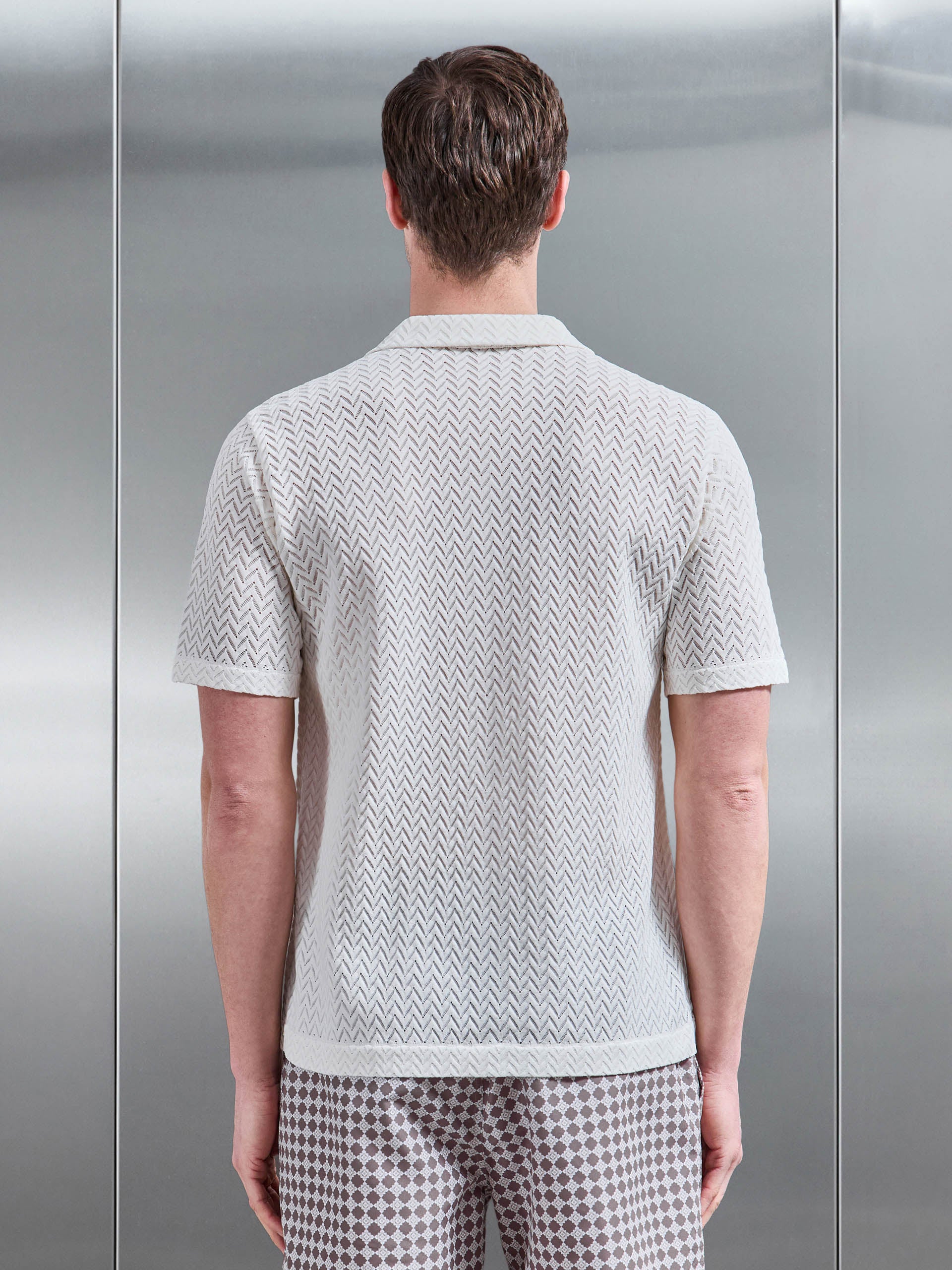 Mens Crochet Revere Collar Shirt in Ecru