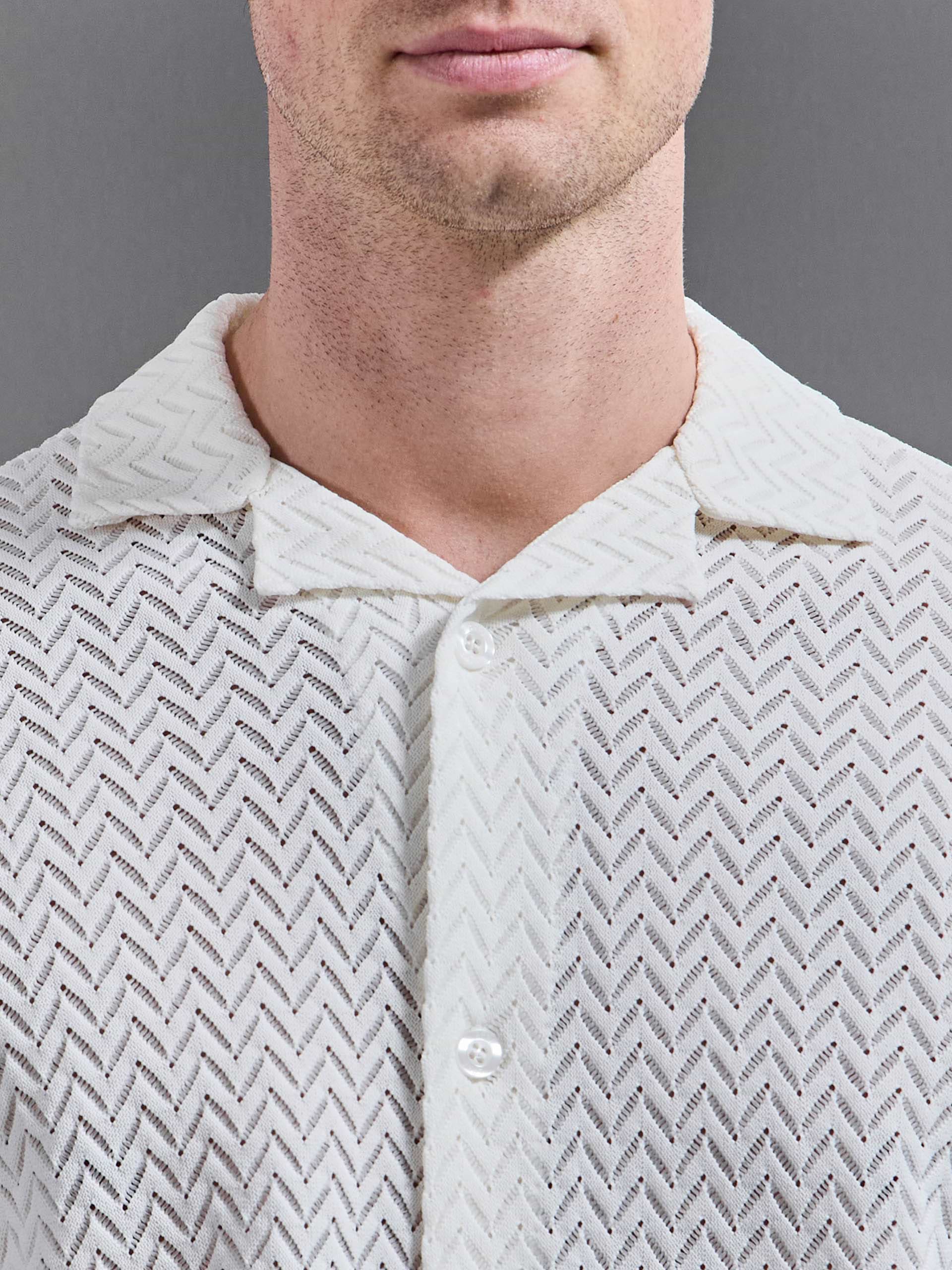 Crochet Revere Collar Shirt in Ecru