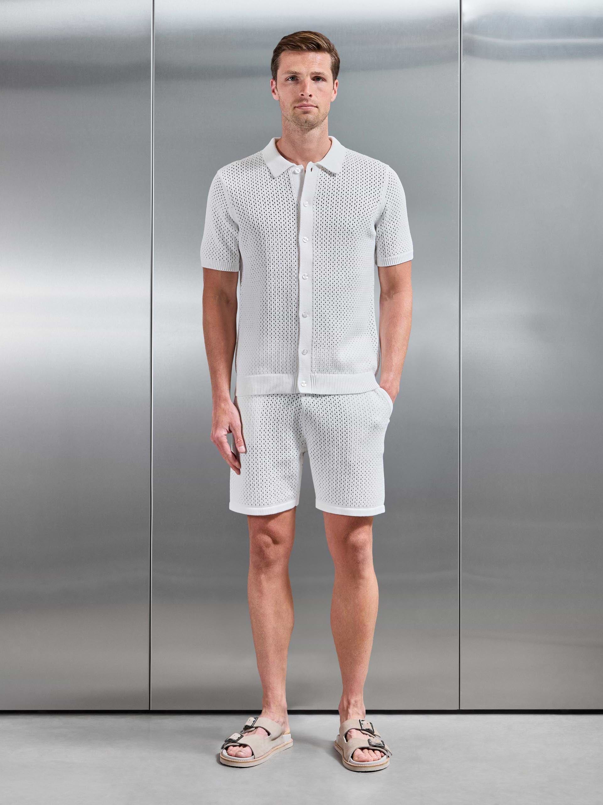 Mens Crochet Short in Off White