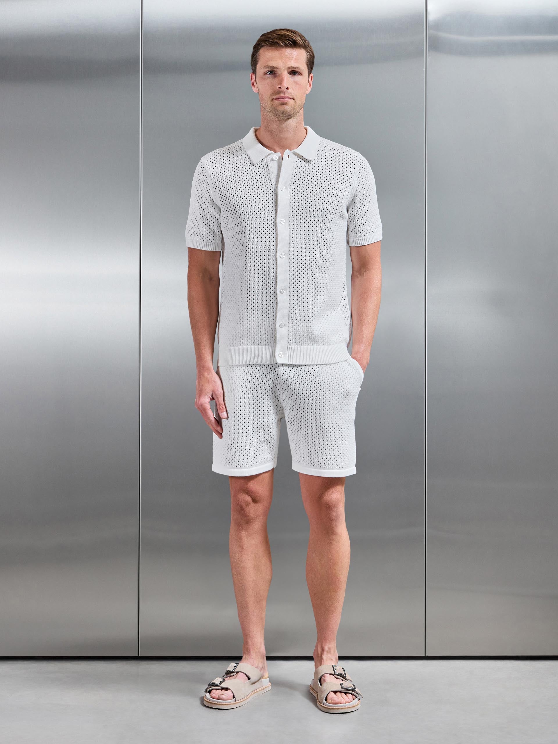 Mens Crochet Short in Off White