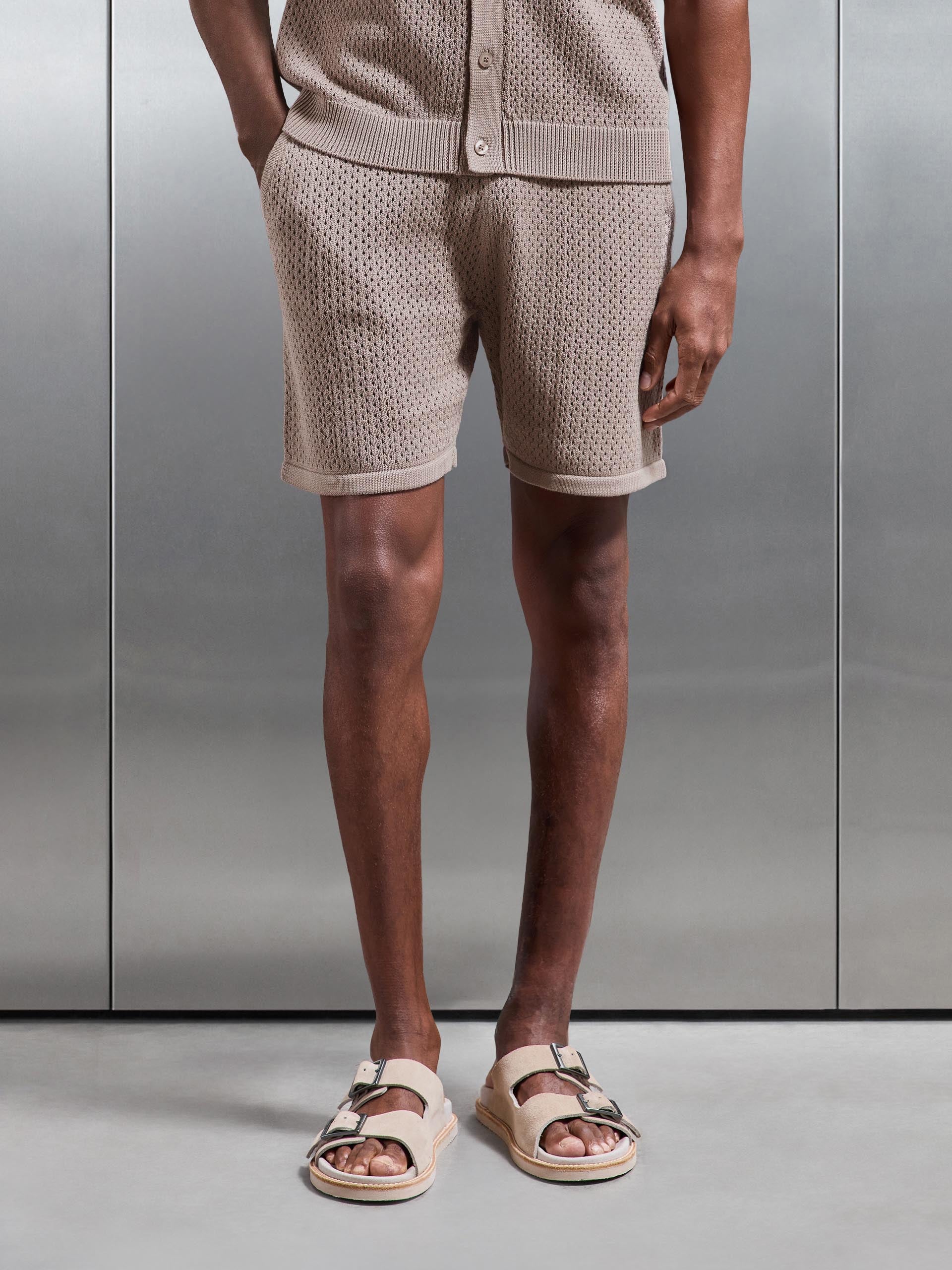 Mens Crochet Short in Taupe