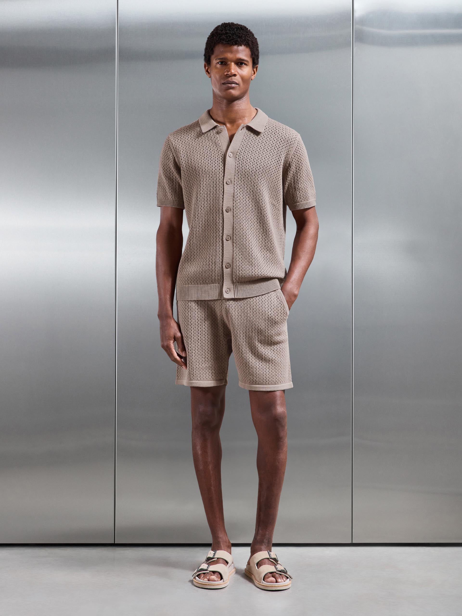 Mens Crochet Short in Taupe