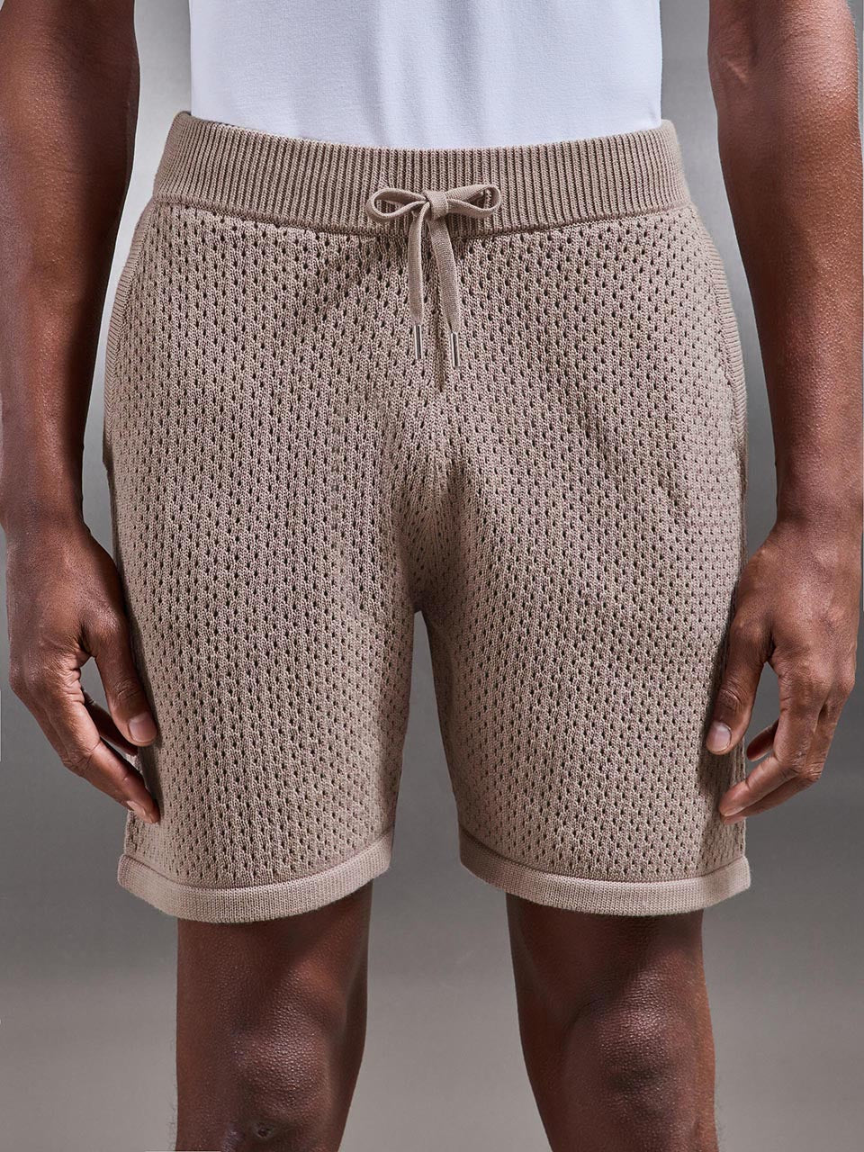 Mens Crochet Short in Taupe