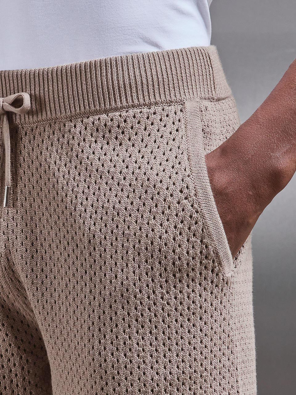 Mens Crochet Short in Taupe