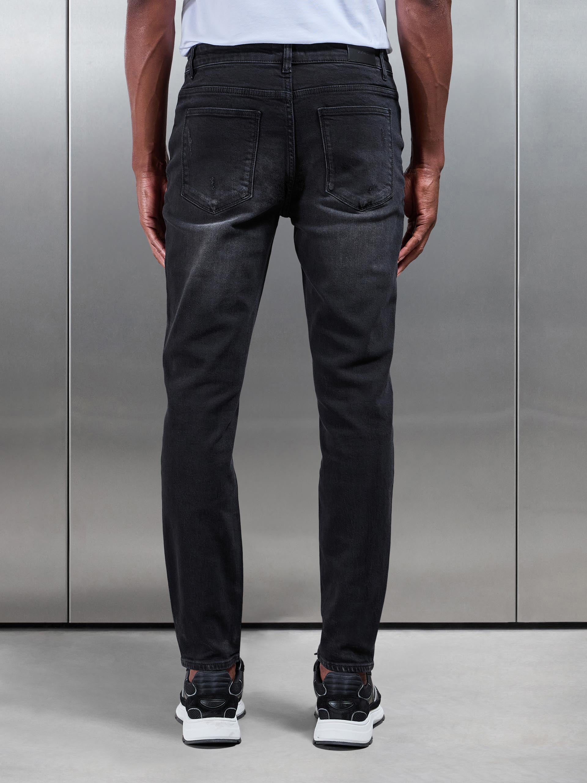 Mens Distressed Denim Jeans in Black Wash