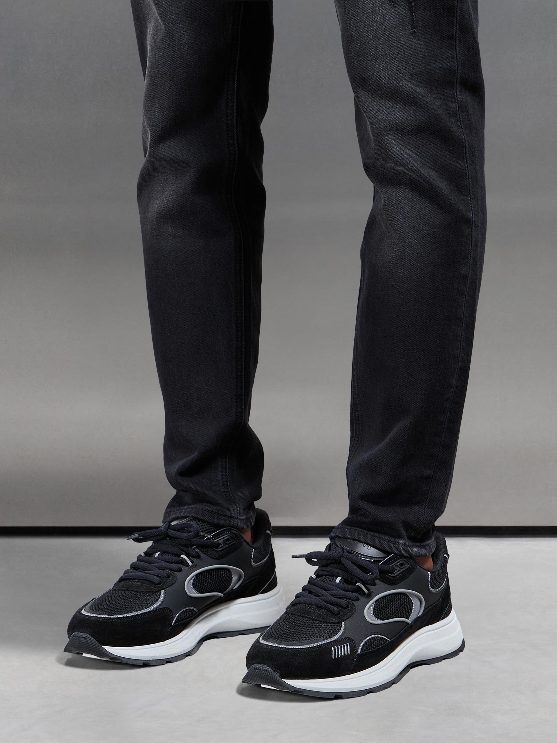 Mens Distressed Denim Jeans in Black Wash