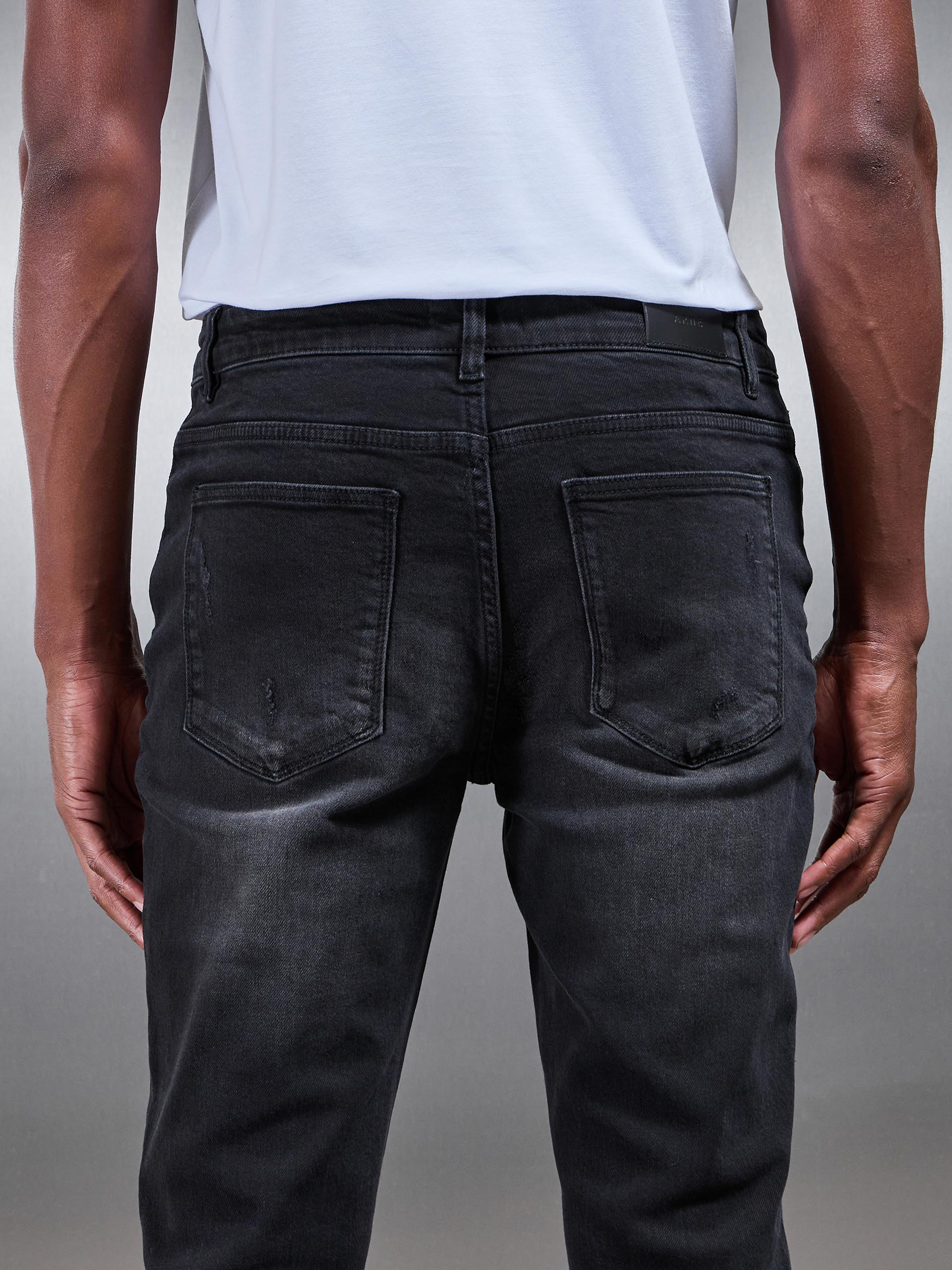 Mens Distressed Denim Jeans in Black Wash