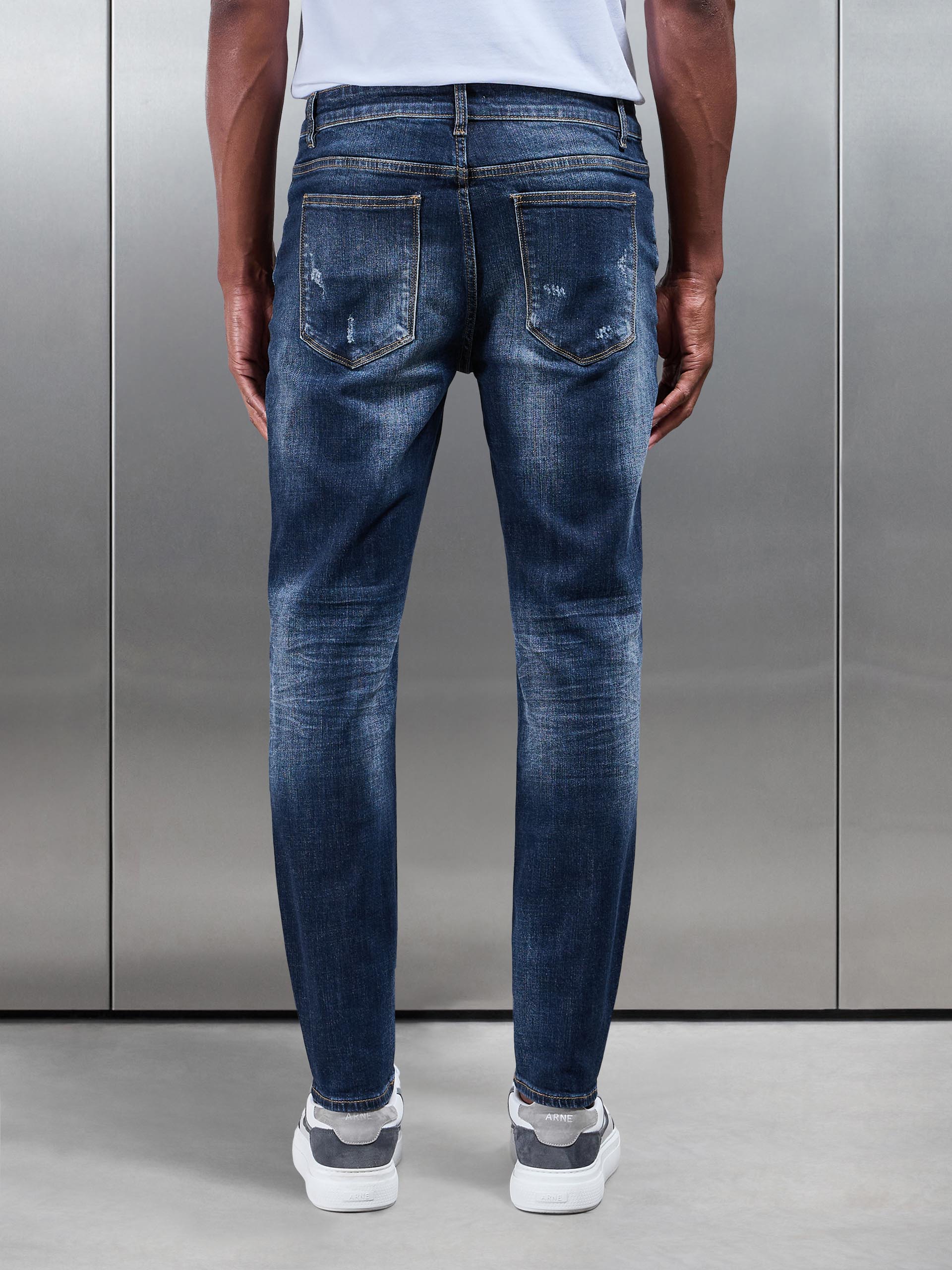 Mens Distressed Denim Jeans in Dark Wash