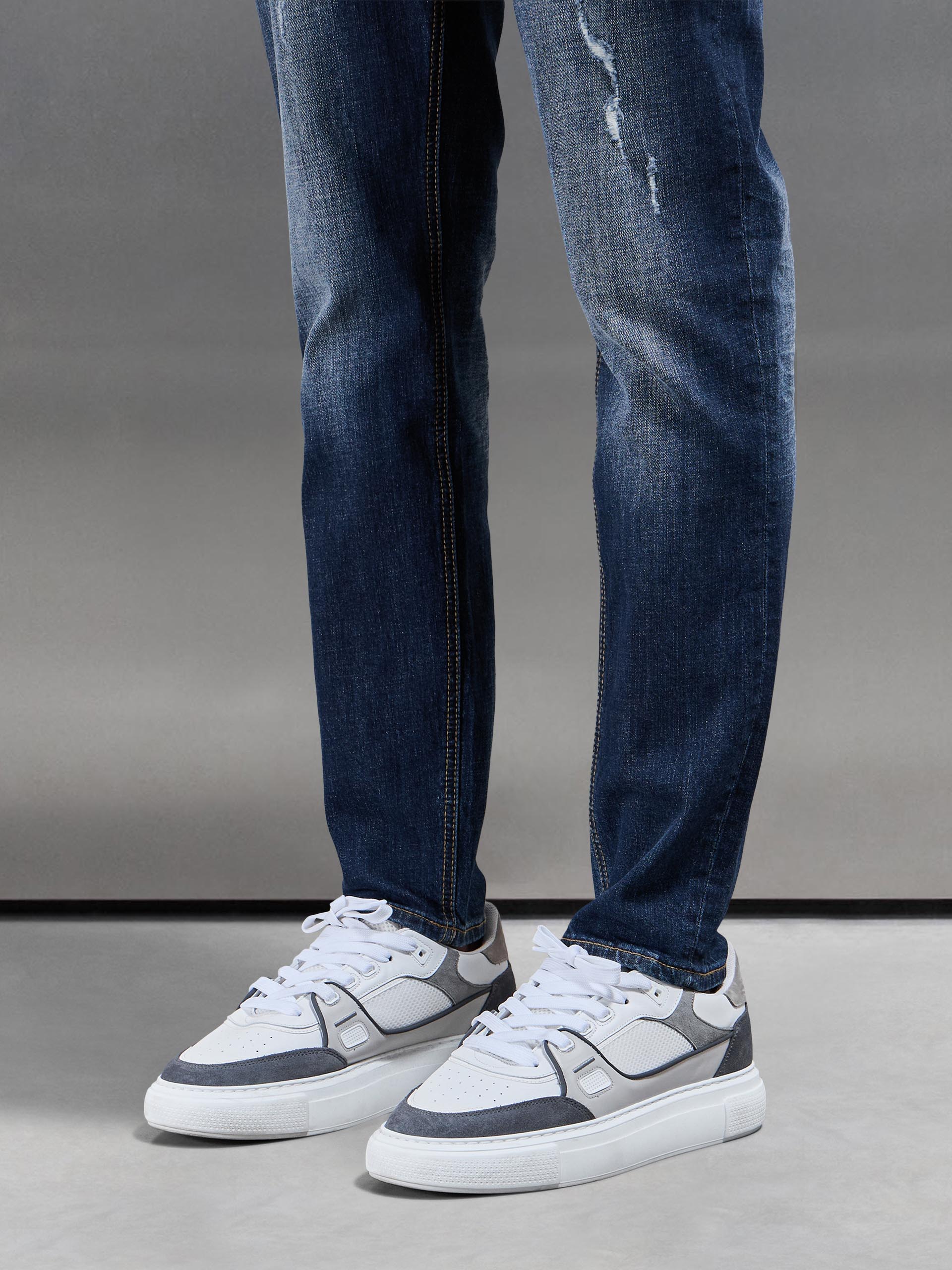 Mens Distressed Denim Jeans in Dark Wash