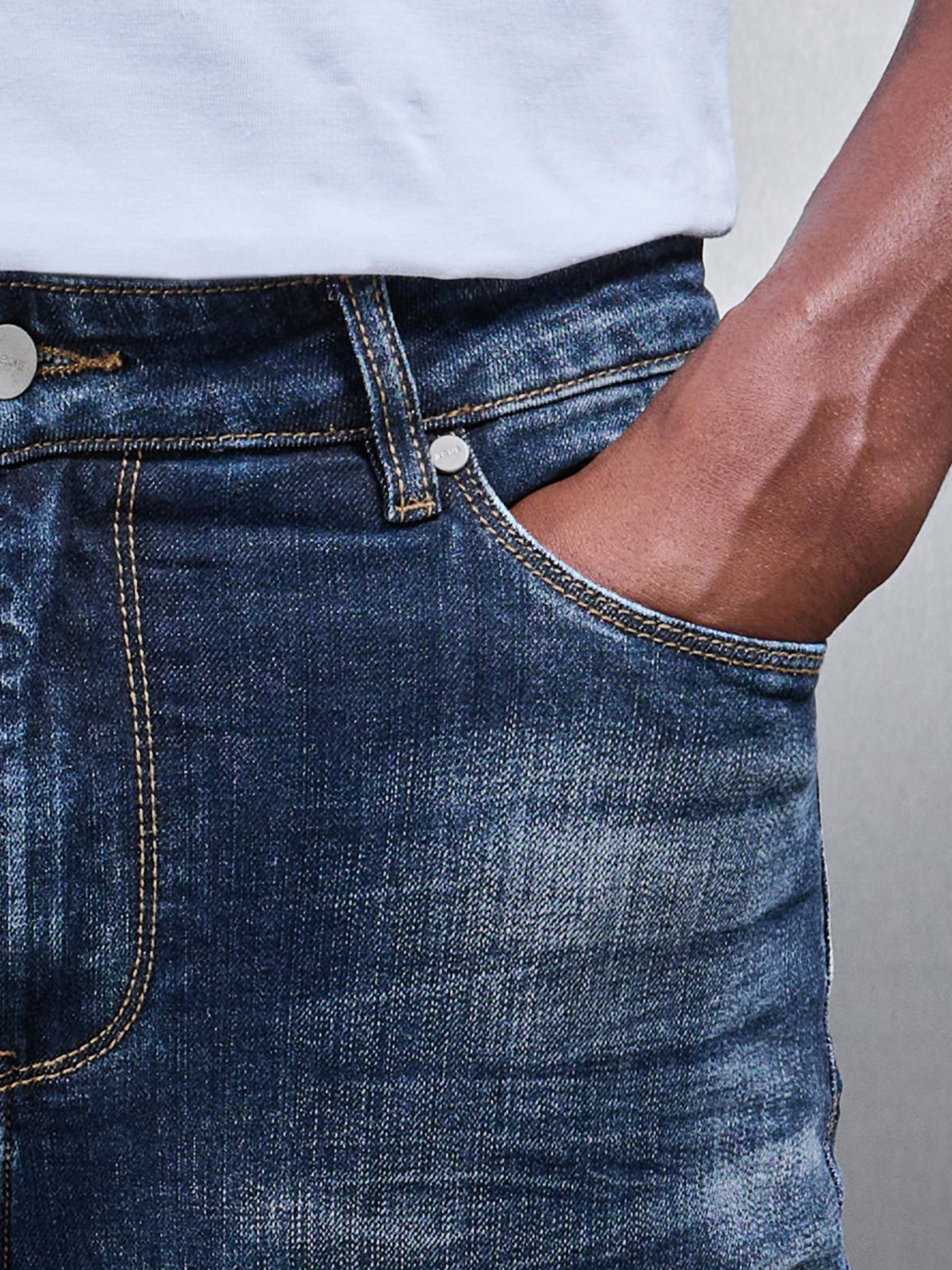 Mens Distressed Denim Jeans in Dark Wash