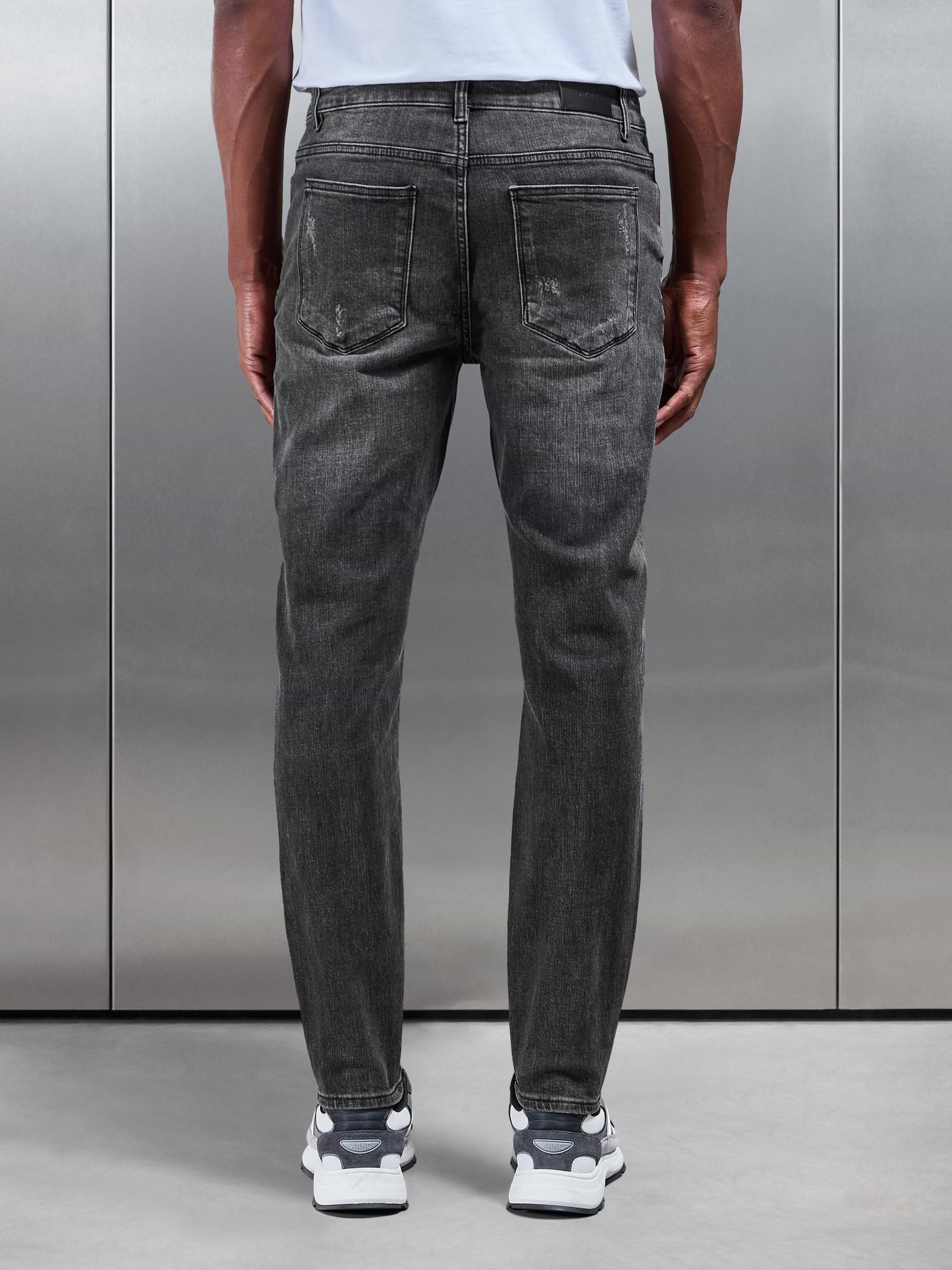 Distressed Denim Jeans in Grey Wash
