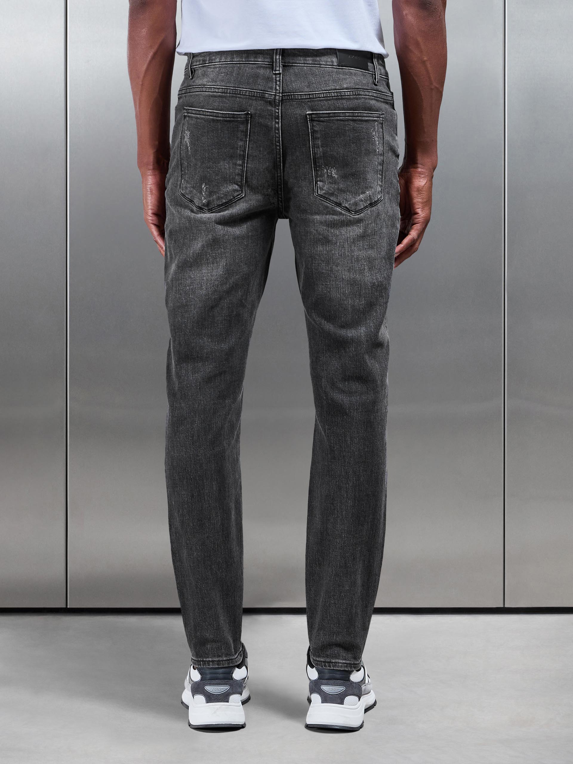 Mens Distressed Denim Jeans in Grey Wash