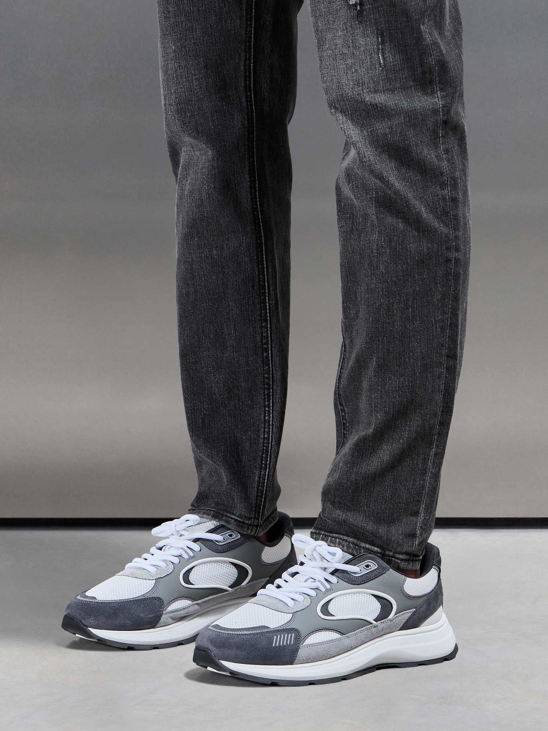Mens Distressed Denim Jeans in Grey Wash